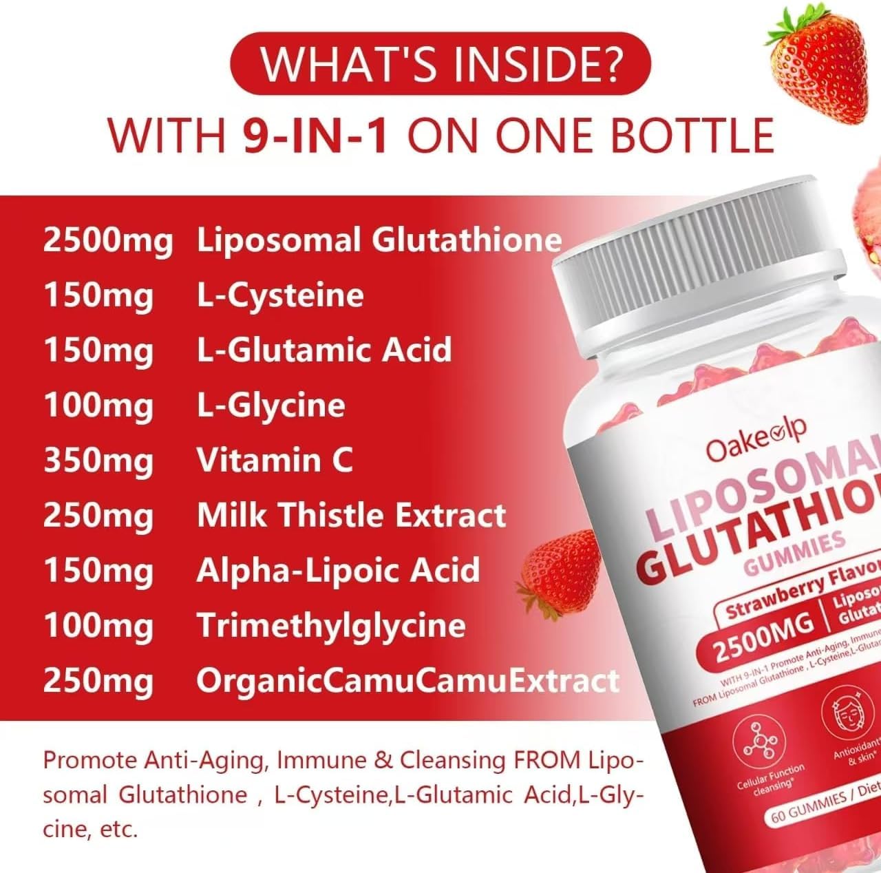 Oakevlp Liposomal Glutathione 2500mg Gummies, 60 Count