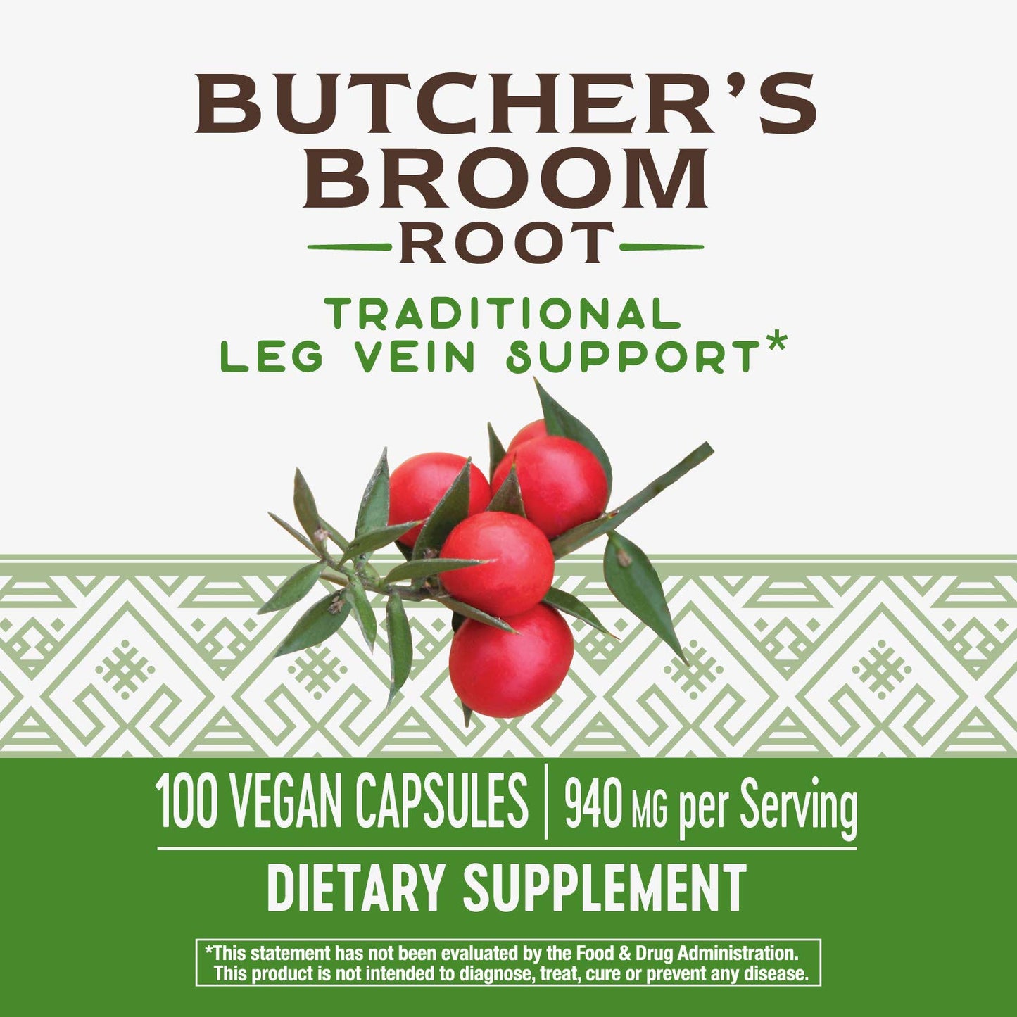 Nature's Way Butcher's Broom Root Traditional Leg Vein Support, 200 Capsules
