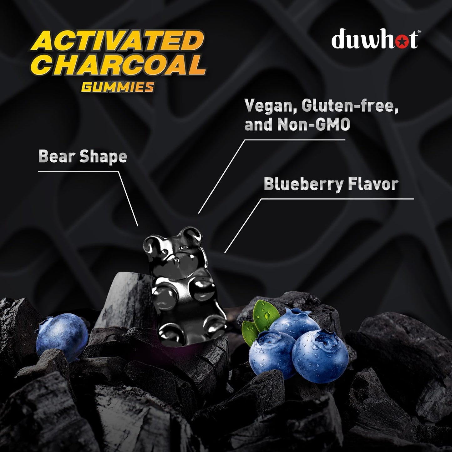 duwhot Activated Charcoal Gummies for Kids, 500mg, 60 Count