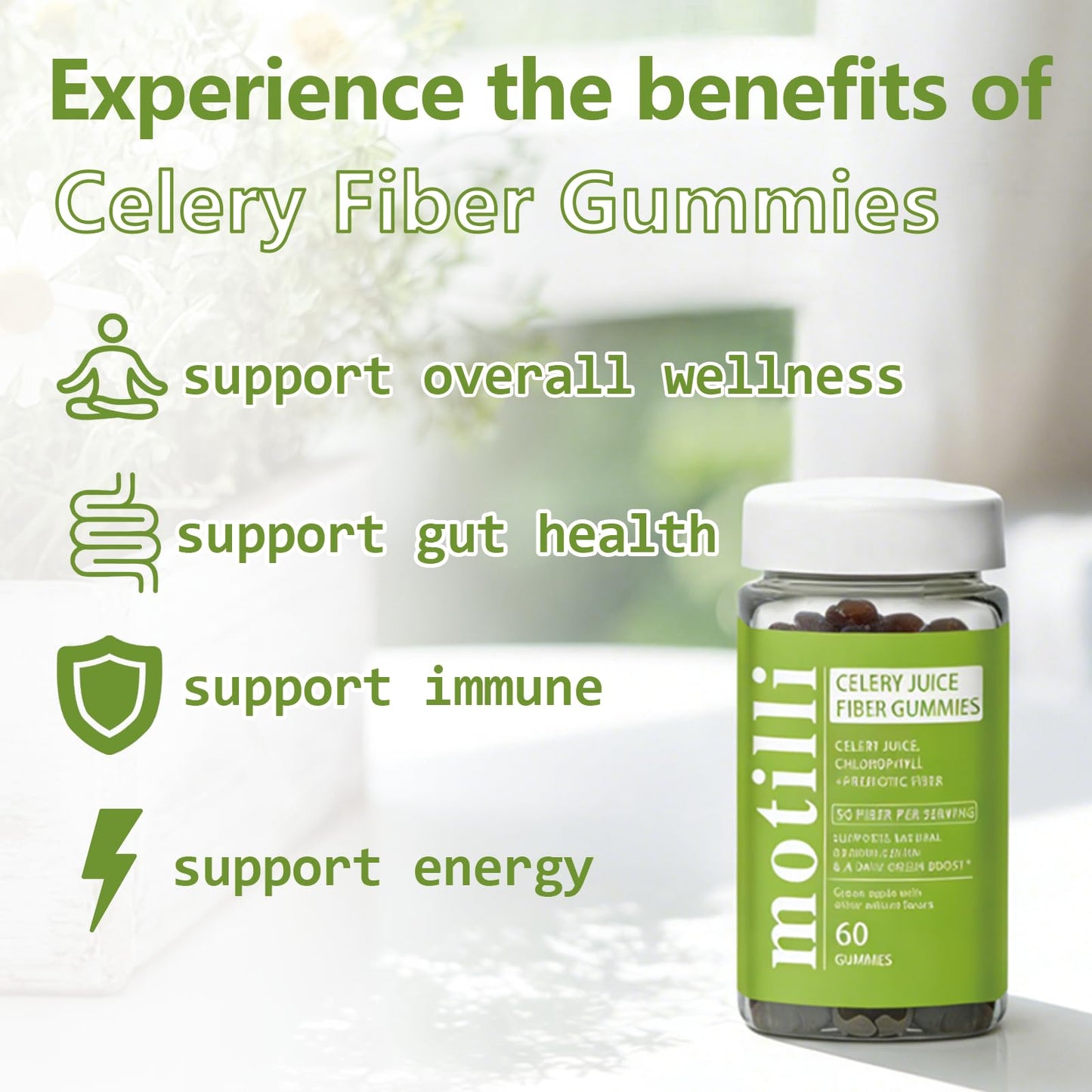 JLQJLQ Motilli Celery Juice Gummies, 60 Count
