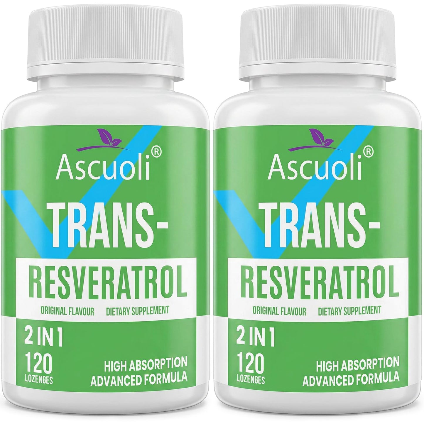 Ascuoli Trans-Resveratrol Purity 99%, 3-in-1 Advanced Formula Resveratrol Supplement for NAD+, Immune & Energy Support, Anti-Aging, Skin Health & Antioxidant Tablet, 240 Count