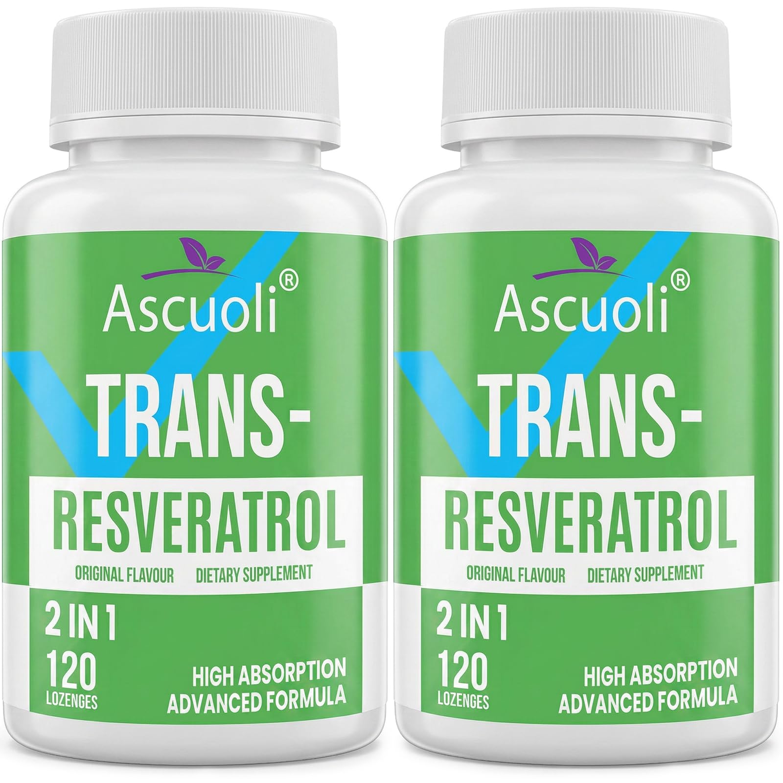 Ascuoli Trans-Resveratrol Purity 99%, 3-in-1 Advanced Formula Resveratrol Supplement for NAD+, Immune & Energy Support, Anti-Aging, Skin Health & Antioxidant Tablet, 240 Count