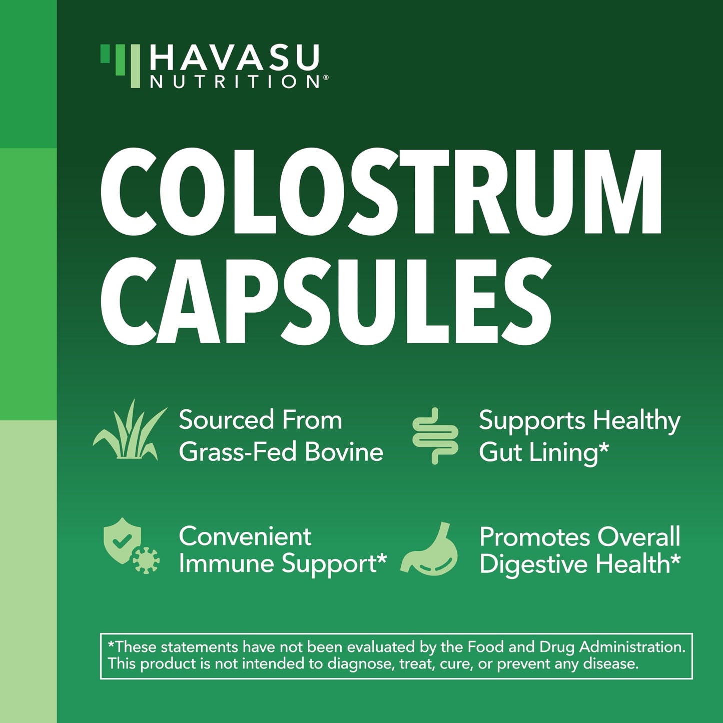 HAVASU NUTRITION Grass Fed Colostrum Supplement for Immune and Gut Health - 1000mg Bovine Colostrum per Serving with 40% IgG, 90 Capsules