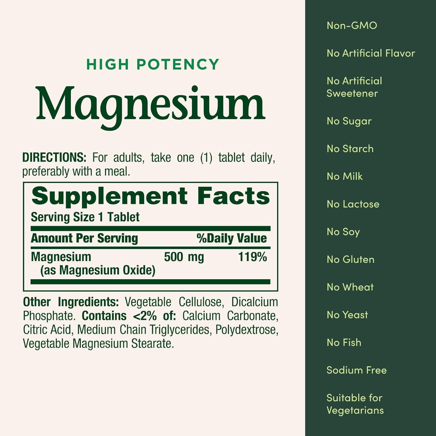 Nature's Bounty Magnesium 500mg Tablet, 200 Tablets