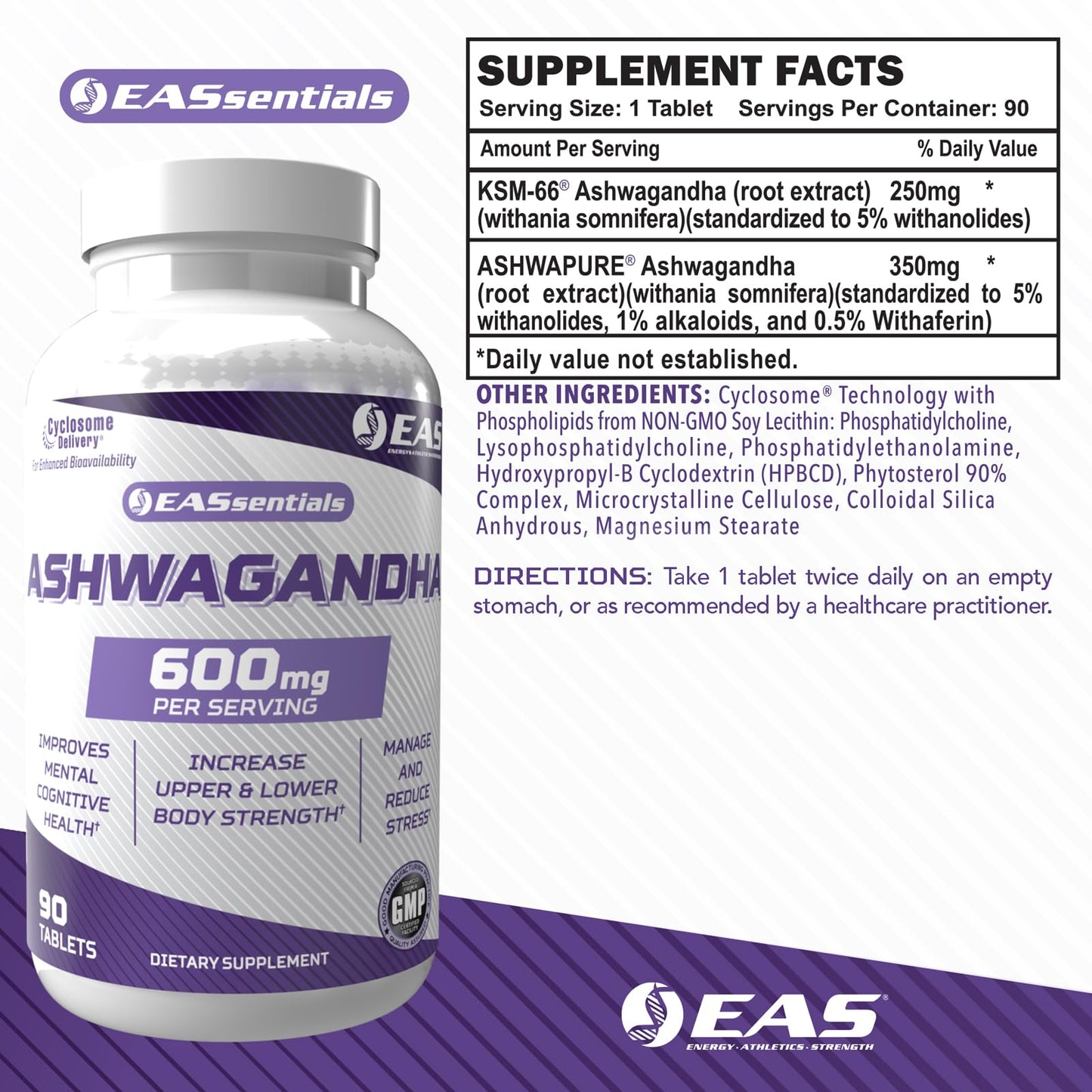Experimental and Applied Sciences Ashwagandha 600mg Tablet, 90 Tablets