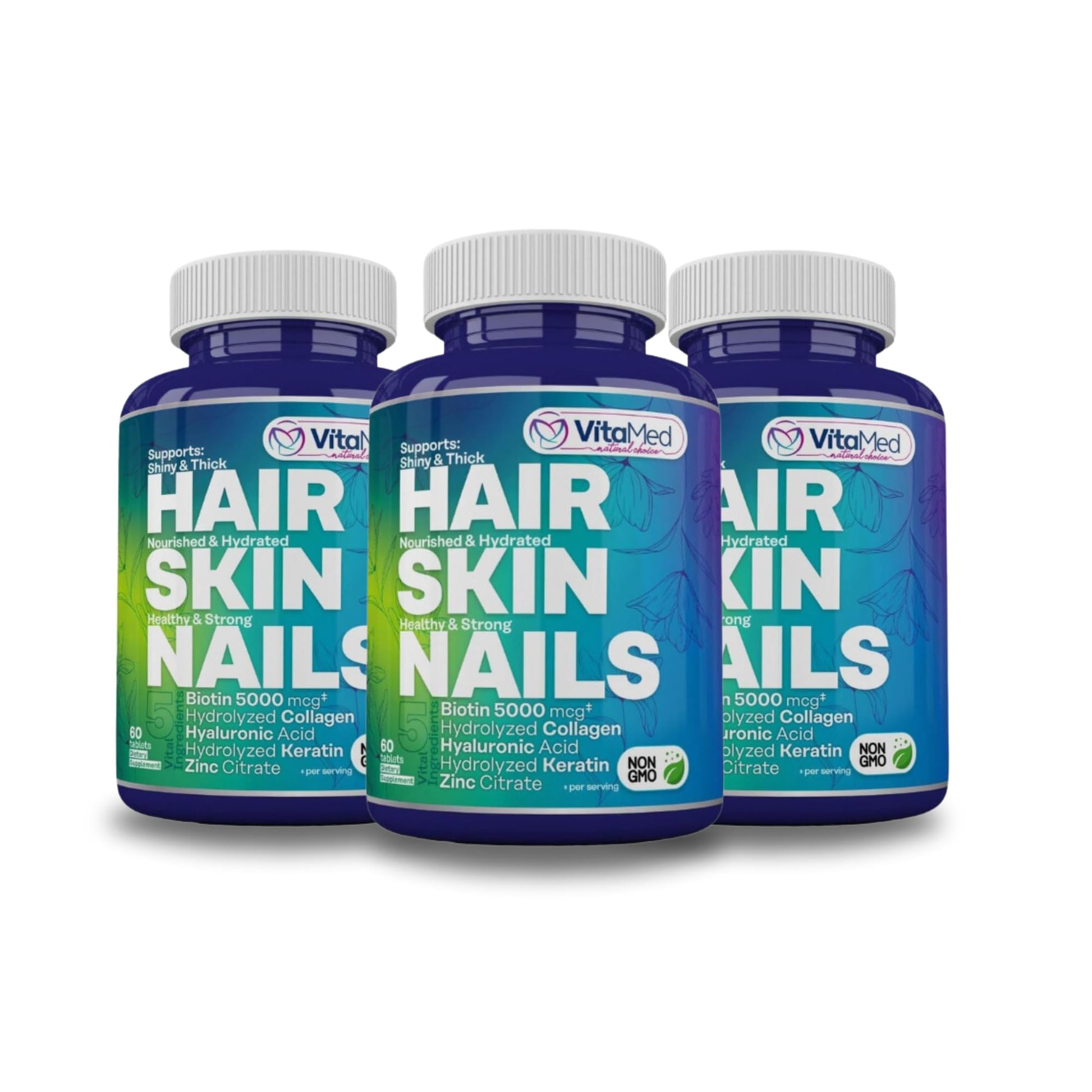 VitaMed Hair, Skin & Nails – Biotin 5000 mcg, Collagen, OptiMSM, Keratin, Hyaluronic Acid & Silica 180 Tablets