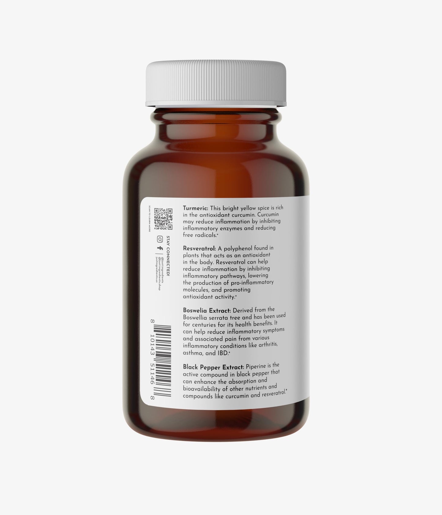 JUST INGREDIENTS Turmeric Complex Supplement Organic Turmeric Extract with Resveratrol, Boswellia & Black Pepper, 60 Capsules