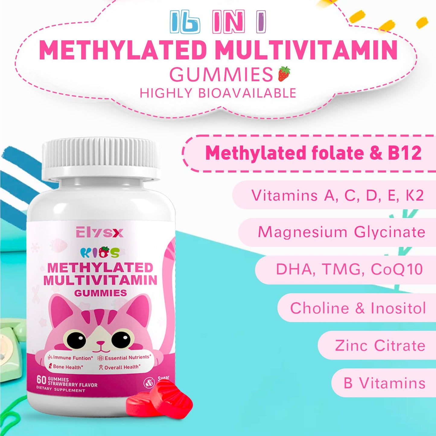 Elysx Kids Methylated Multivitamin Chewable Gummies 60 Count