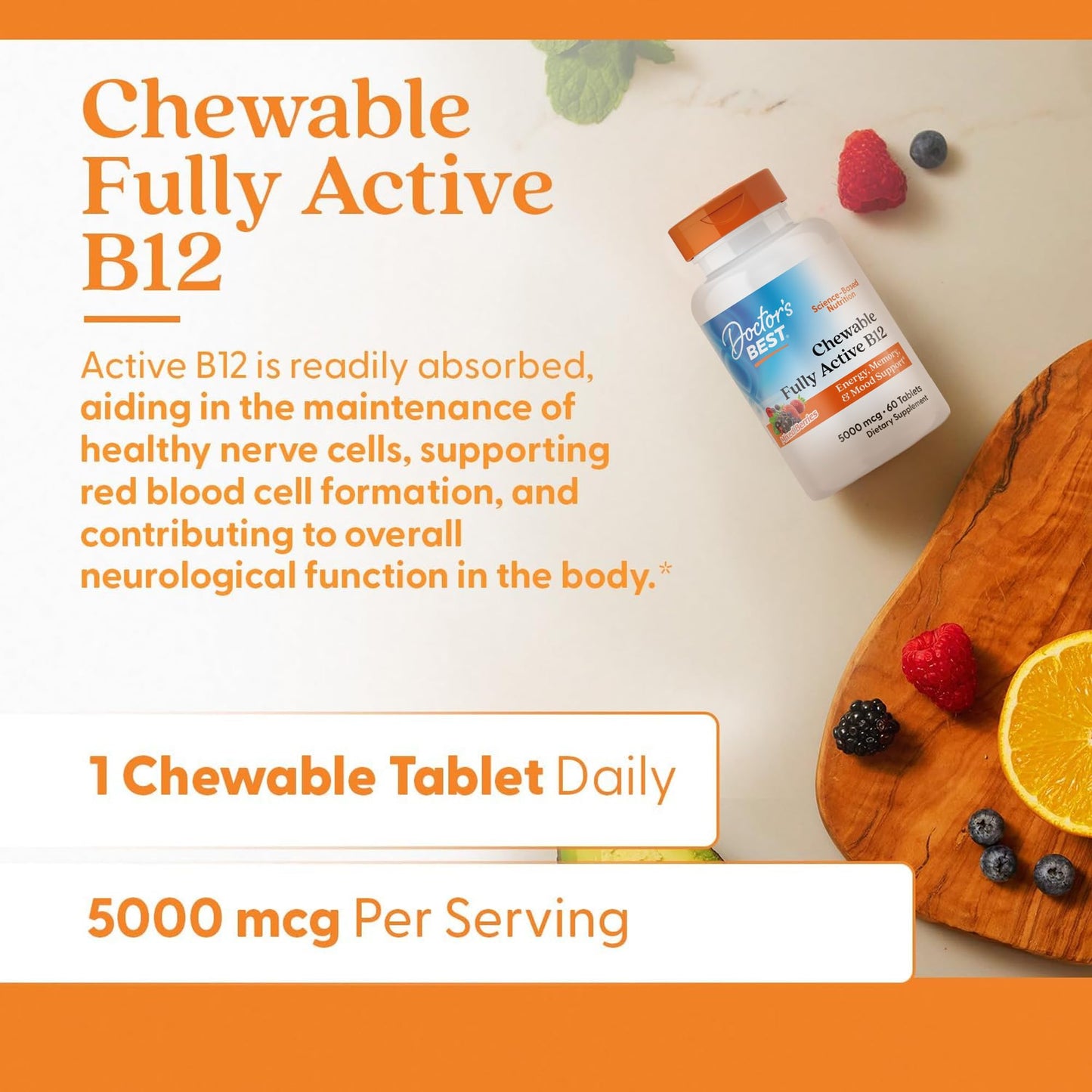 Doctor's Best Vitamin B12 Methylcobalamin Chewable 60 Tablets