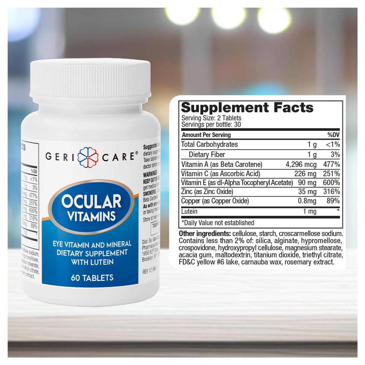 GeriCare Ocular Vitamins, Eye Vitamins and Minerals with Lutein Tablets, 60 Count