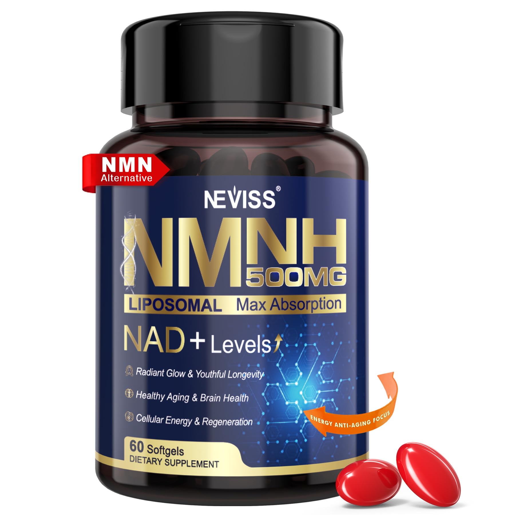 NEVISS NAD+ NMNH Liposomal 500mg Softgels, 60 Count