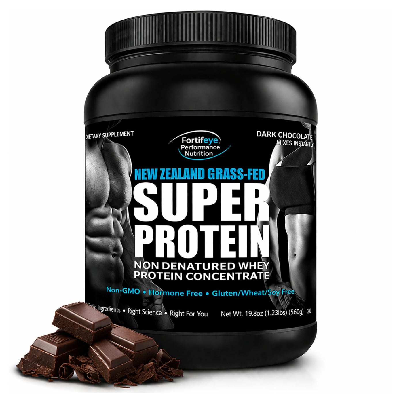 Fortifeye Vitamins Super New Zealand Grass Fed Whey Protein Powder Dark Chocolate Fudge Flavor, 20 Servings, 1 Pack