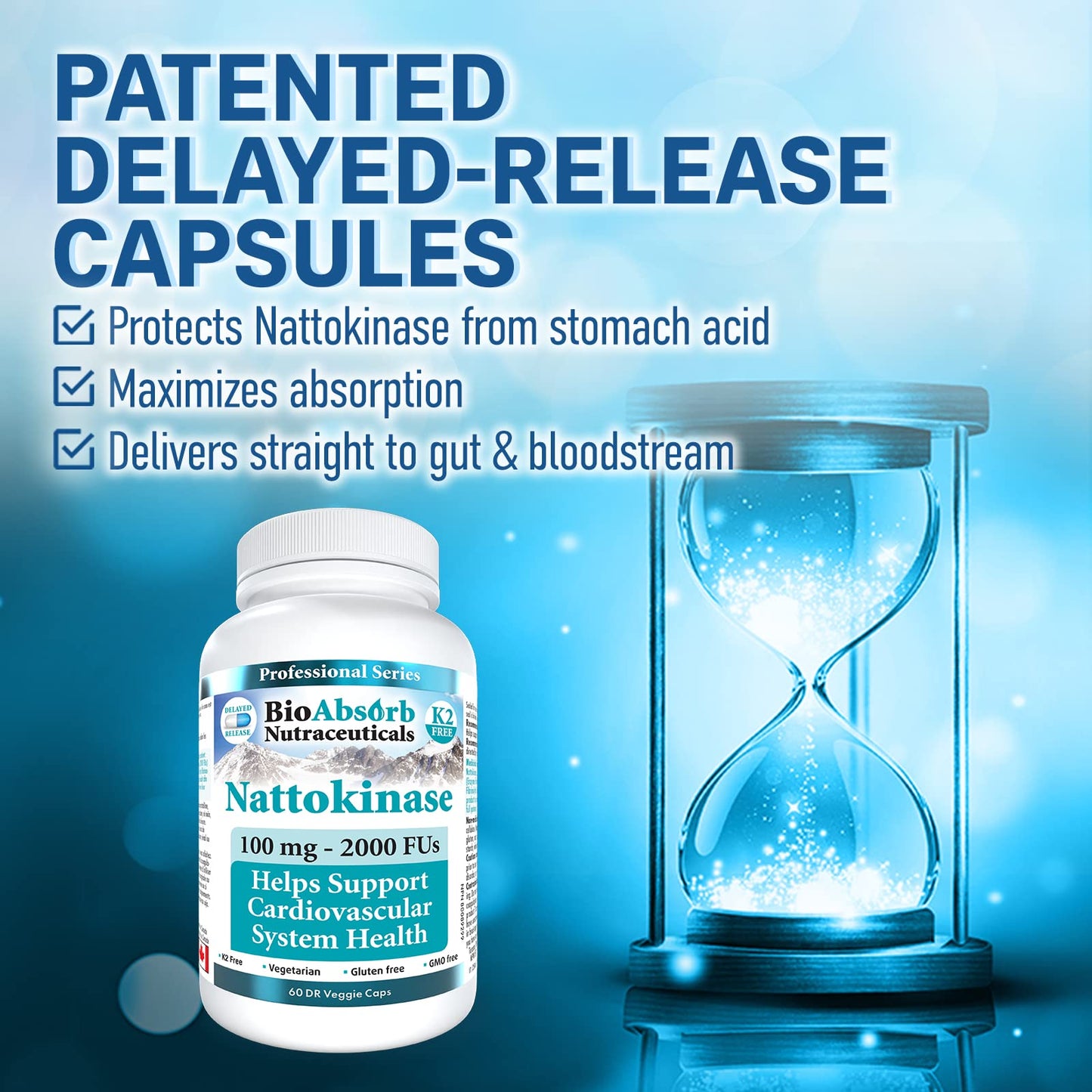 Bio Absorb Nutraceuticals Nattokinase Capsule 2000 FU Delayed Release, 60 Count