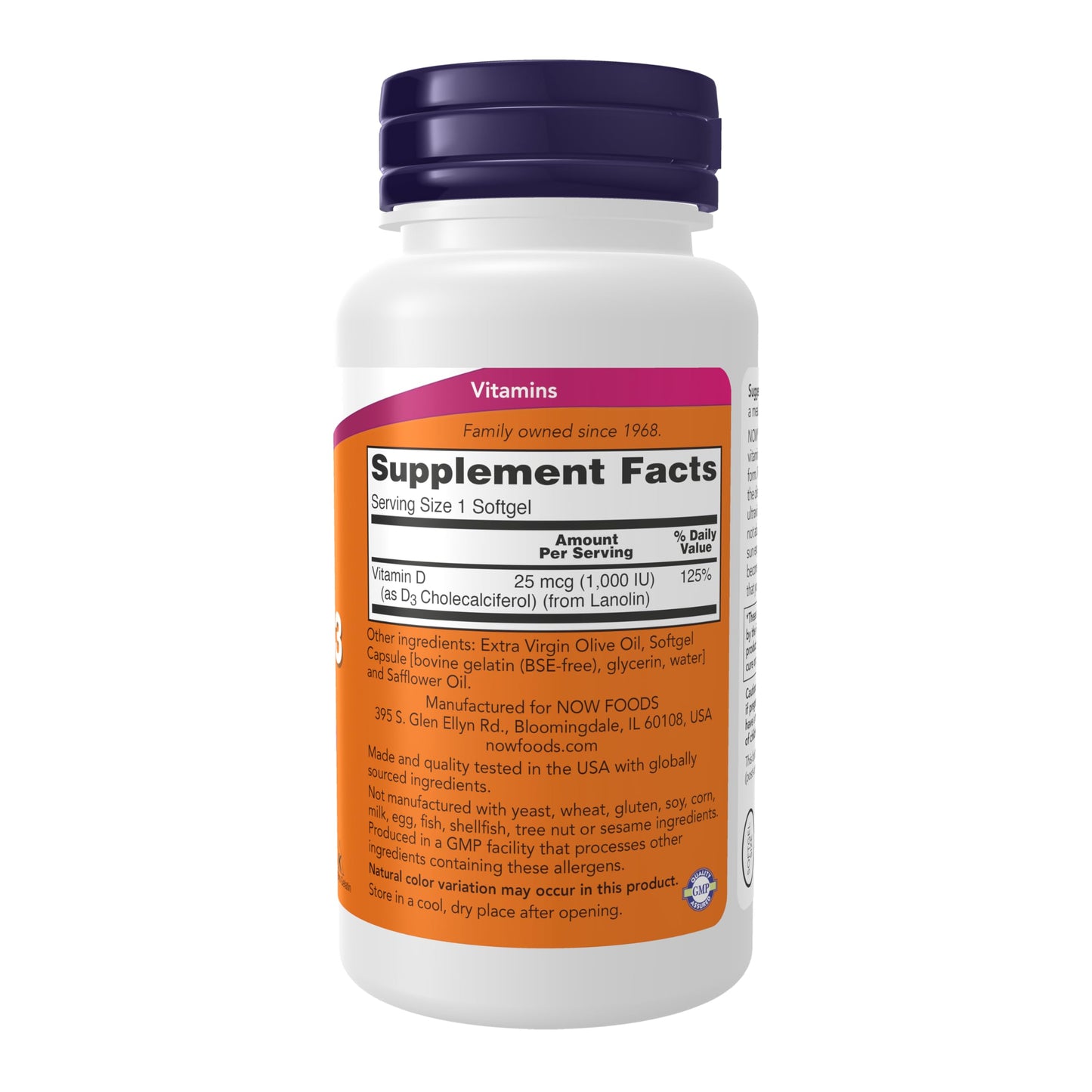 NOW Foods Vitamin D-3 1000 IU Softgels, 180 Count