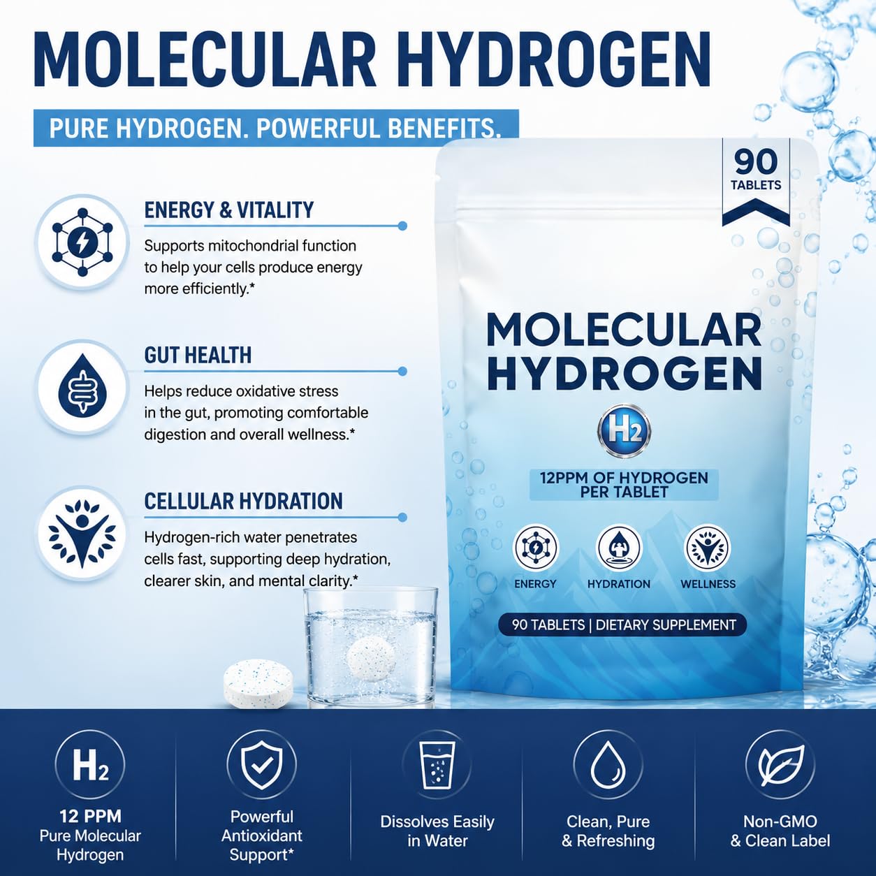 Nichalous Molecular Hydrogen Water Tablets 90 Tablets