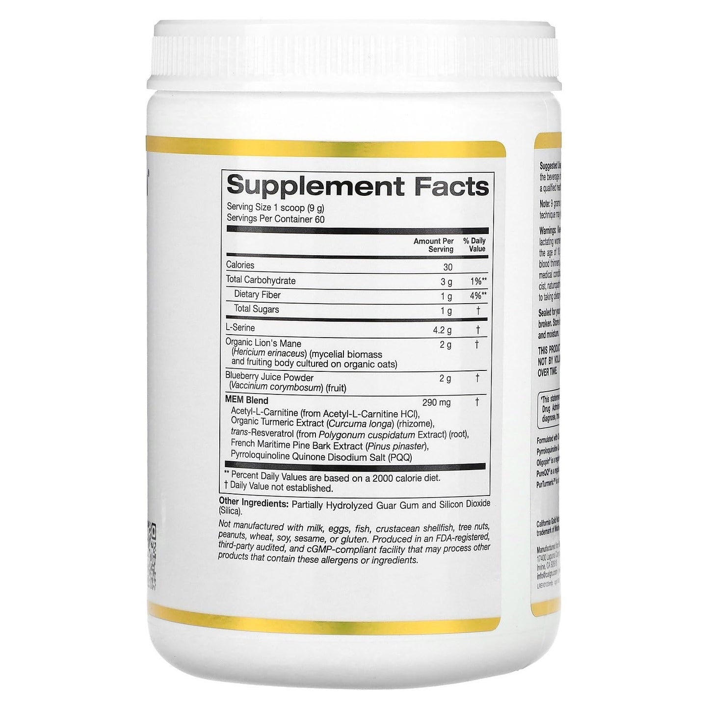 California Gold Nutrition MEM Food, Memory & Cognitive Support Powder, 17.9
