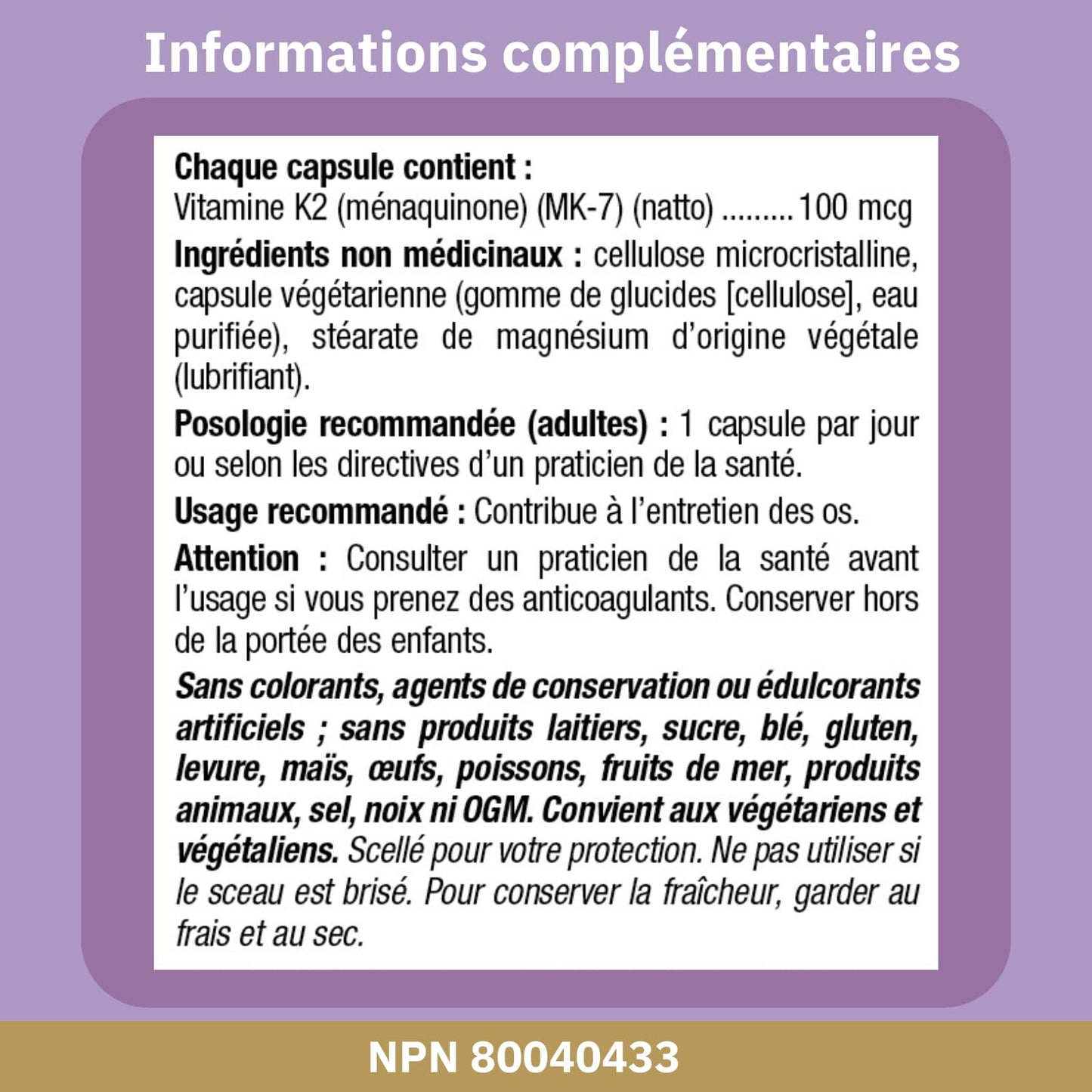 Bioclinic Naturals Vitamin K2 100 mcg Capsules, 90 Count