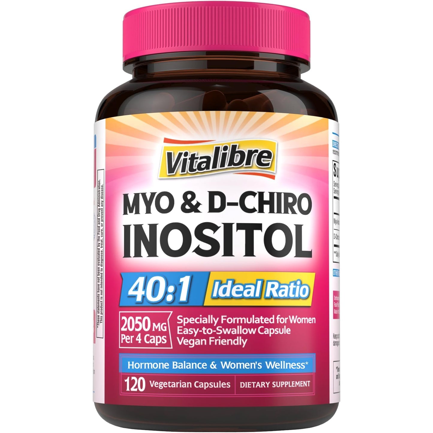 Vitalibre Inositol Supplement, Myo-Inositol & D-Chiro Inositol for Women, 40:1 Ideal Ratio, Hormone Balance and Women’s Wellness Capsule 120 Count