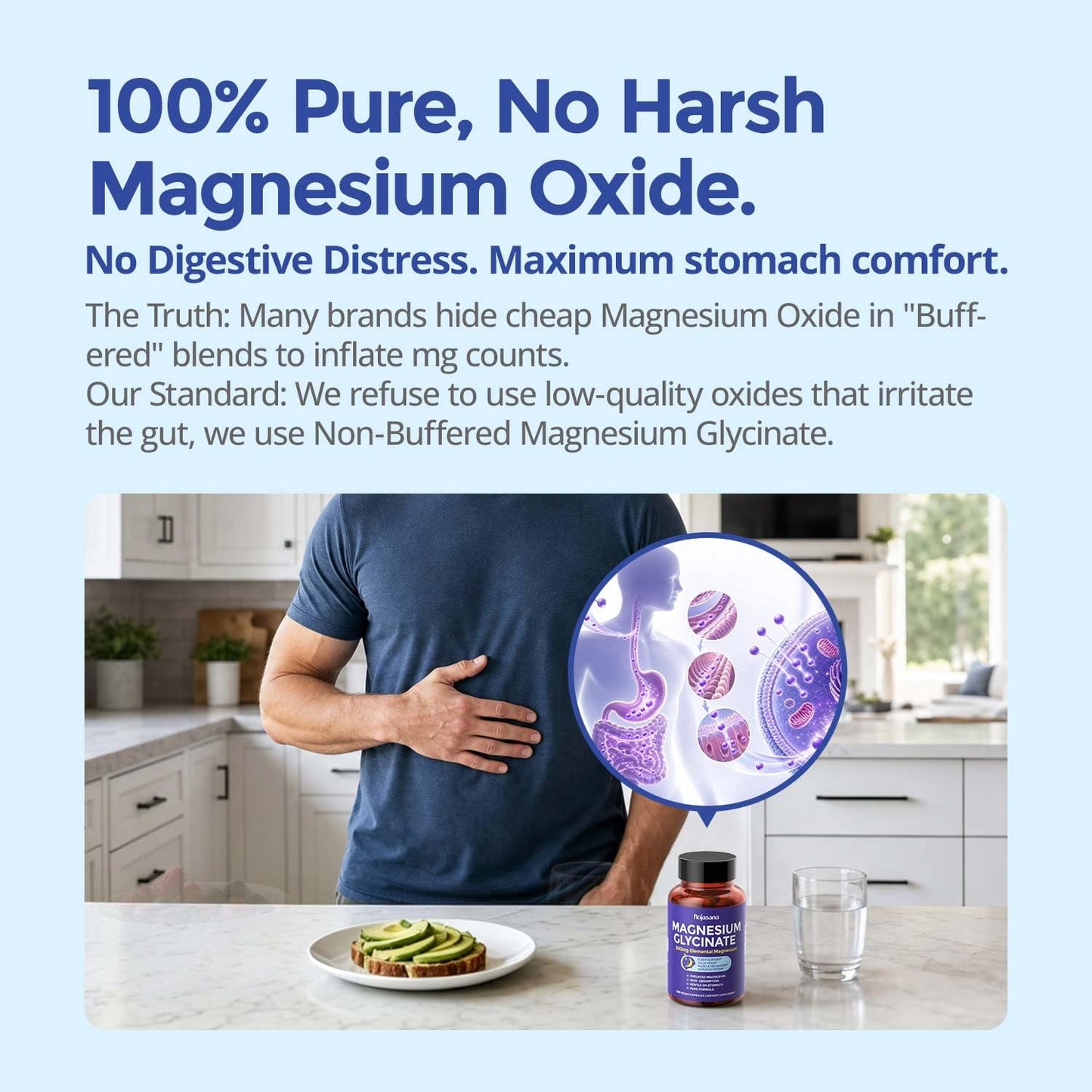 HojaSana Magnesium Glycinate 200mg Chelated High Absorption Capsules, 240 Count