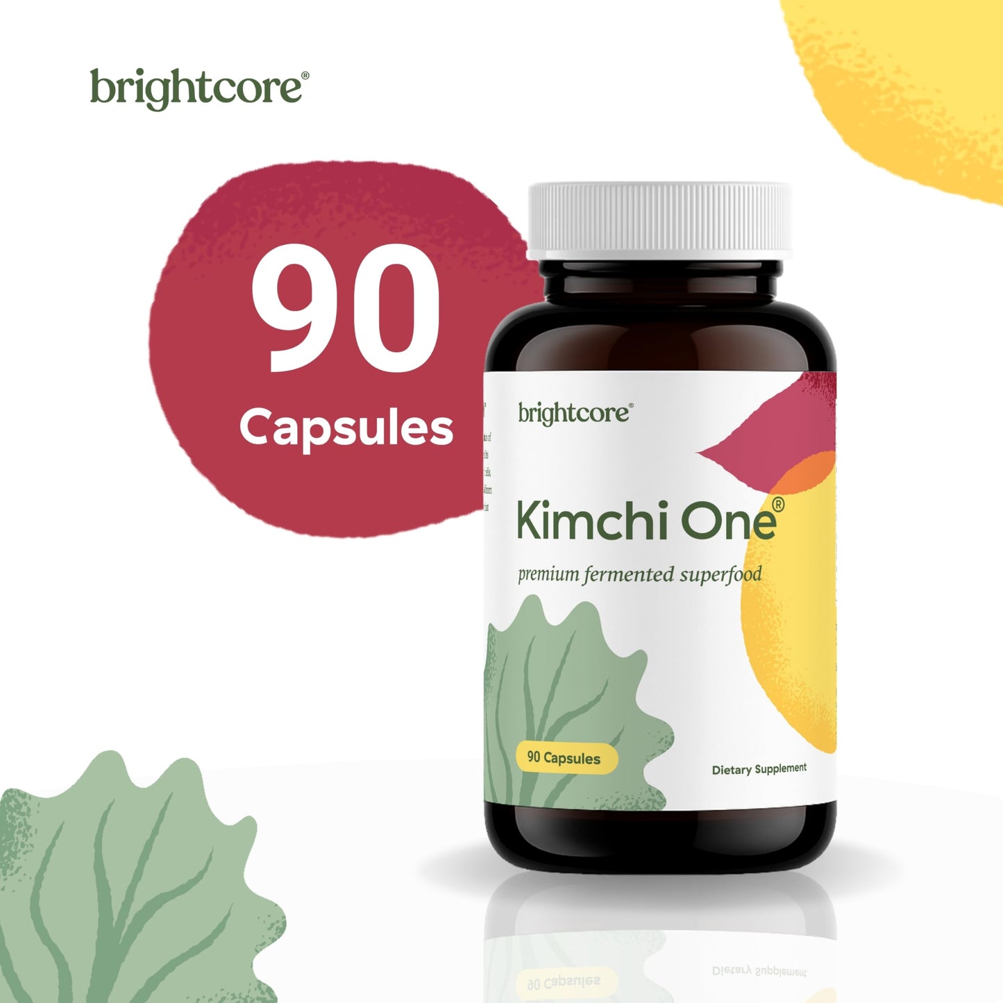 Brightcore Kimchi One Kimchi Powder Probiotics, Enzymes & Antioxidant Supplement Capsules, 90 Count