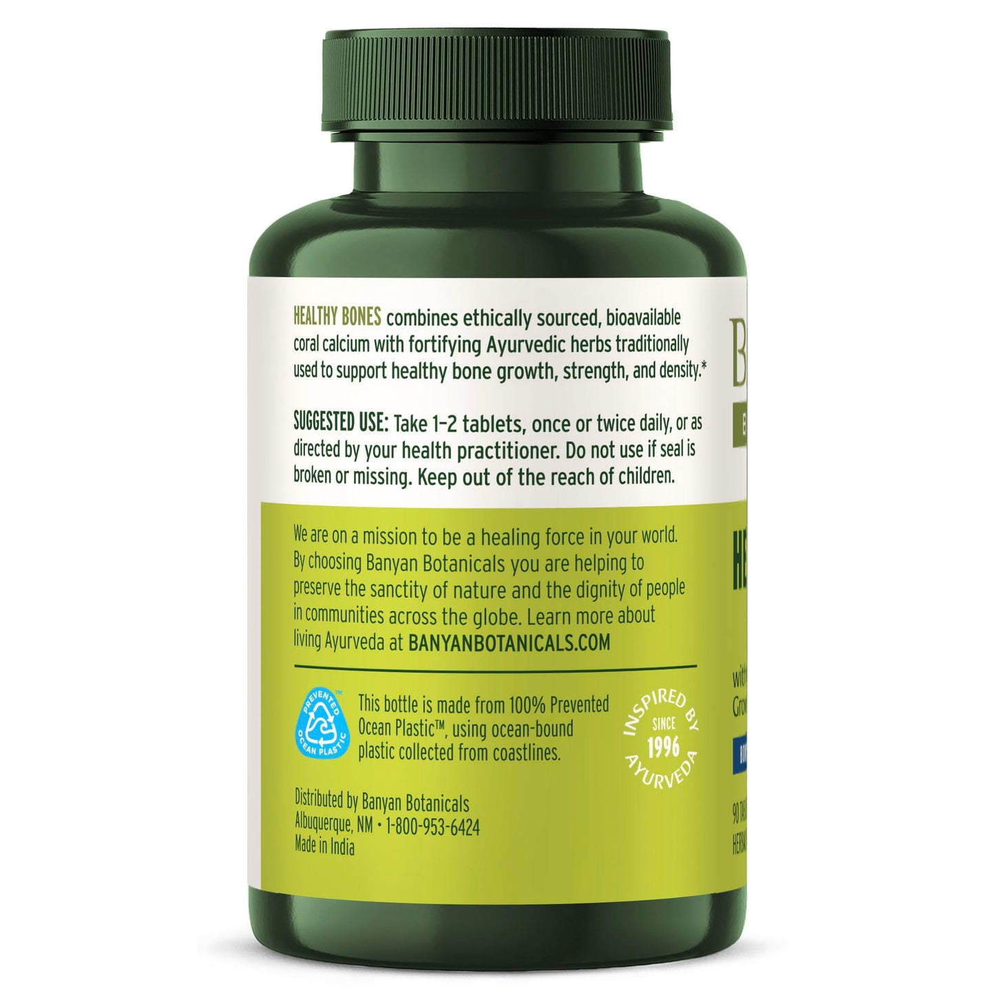 Banyan Botanicals Organic Healthy Bones – Ethical Coral Calcium & Bone Density Supplement – with Ashwagandha & Arjuna for Skeletal Strength & Joint Support, Non-GMO, 90 Tablets