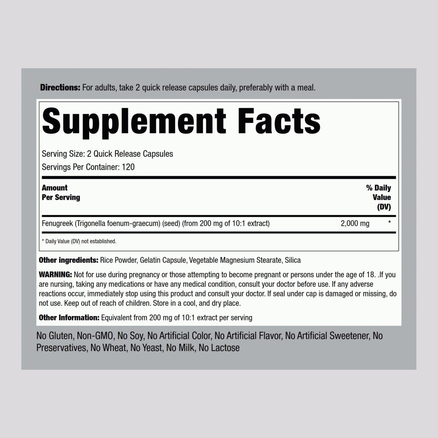 Piping Rock Fenugreek Capsules 240 Count