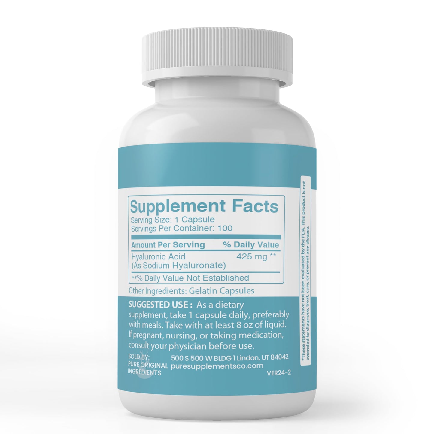 Pure Original Ingredients Hyaluronic Acid Capsules, 100 Capsules