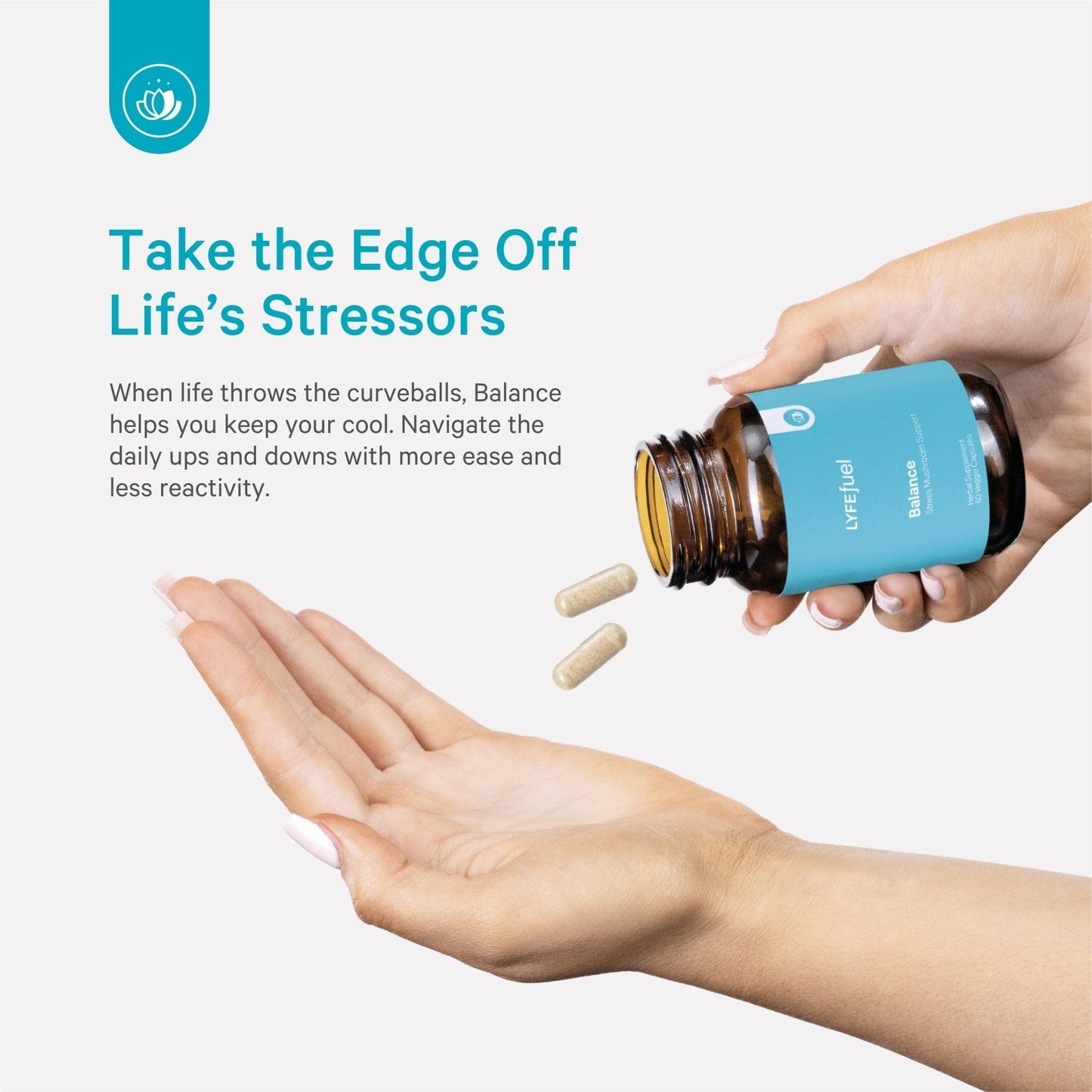 LyfeFuel Adaptogen Blend for Stress Relief - Whole Food Mushroom Supplement & Organic Herb Complex to Manage Cortisol, Lion’s Mane, Turkey Tail, Reishi, Ashwagandha, 60 Vegan Capsules