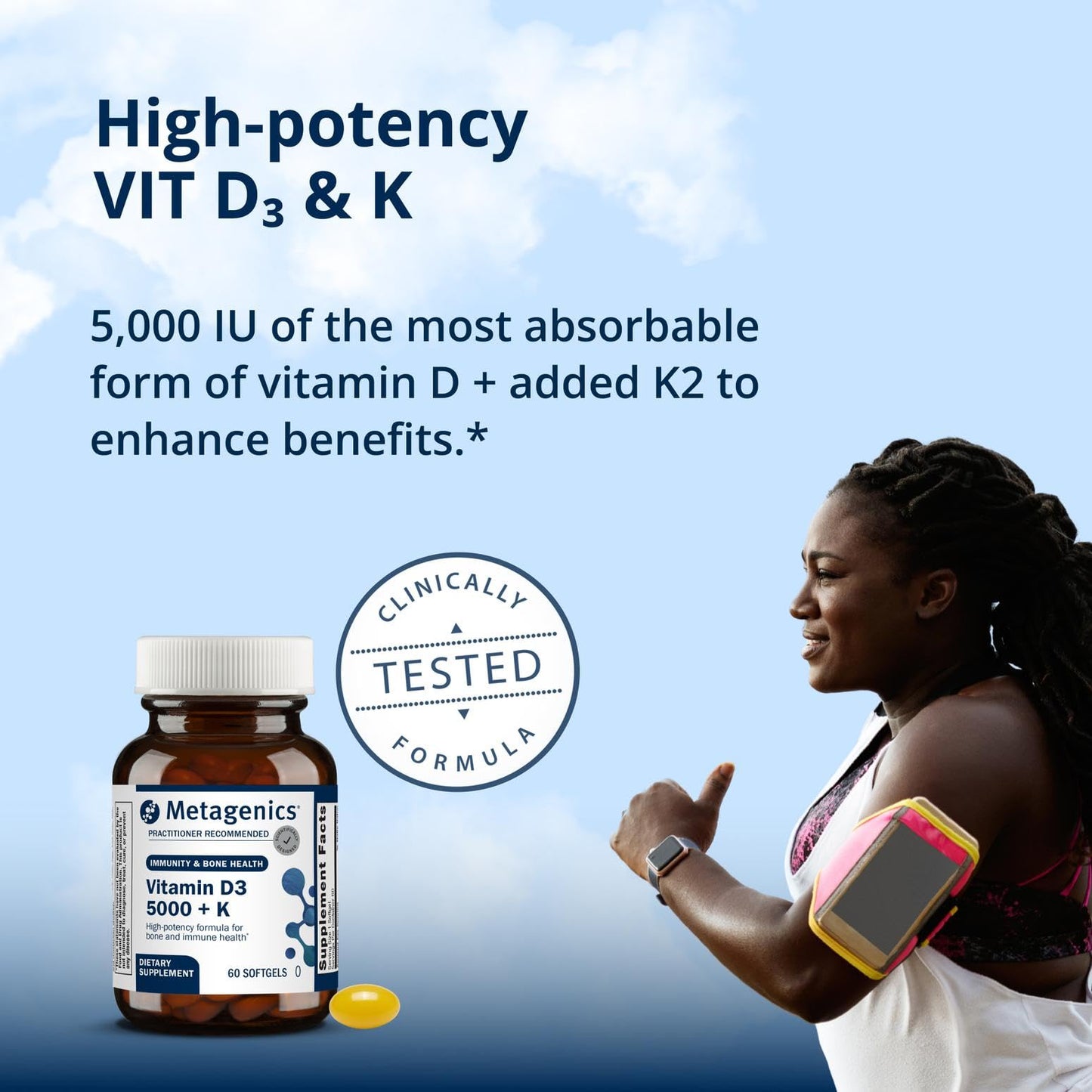 Metagenics Vitamin D3 and Vitamin K2 5,000 IU with MK-7 Softgels, 60 Count