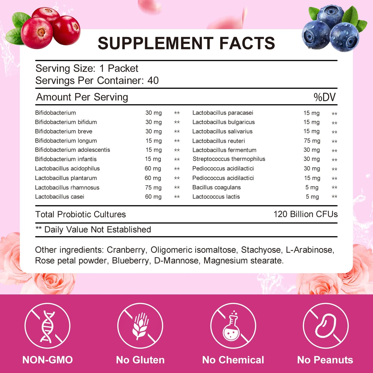 KFG Women's Probiotic Powder, 100 Billion CFUs, 20 Strains, 40 Packets