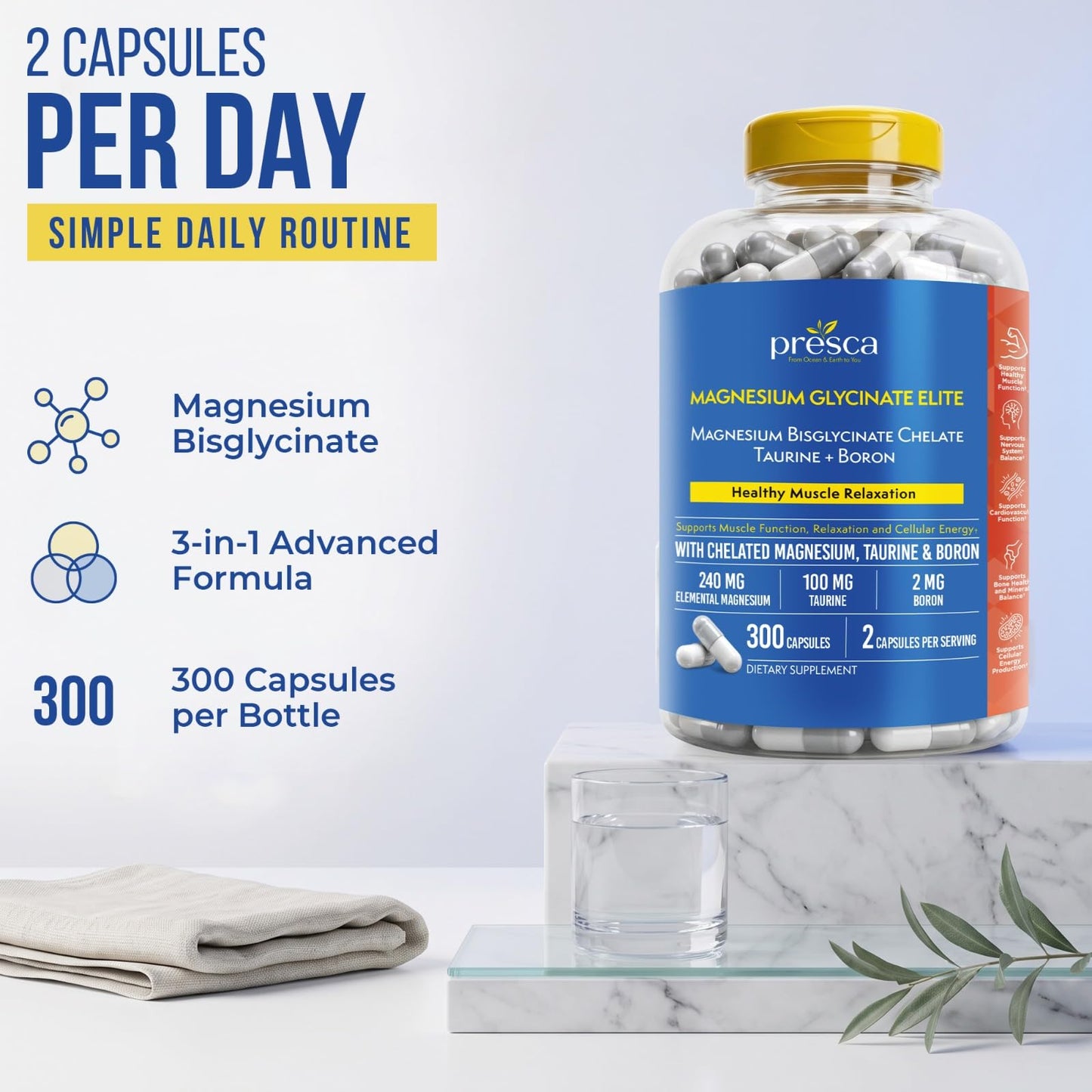 Presca Magnesium Glycinate Elite 342mg High Absorption Supplement Capsule 300