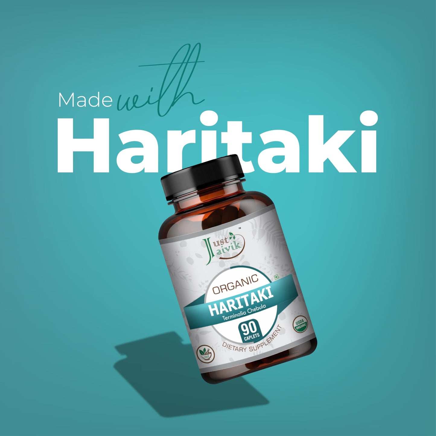 Just Jaivik Organic Haritaki 750mg Tablets, 90 Count