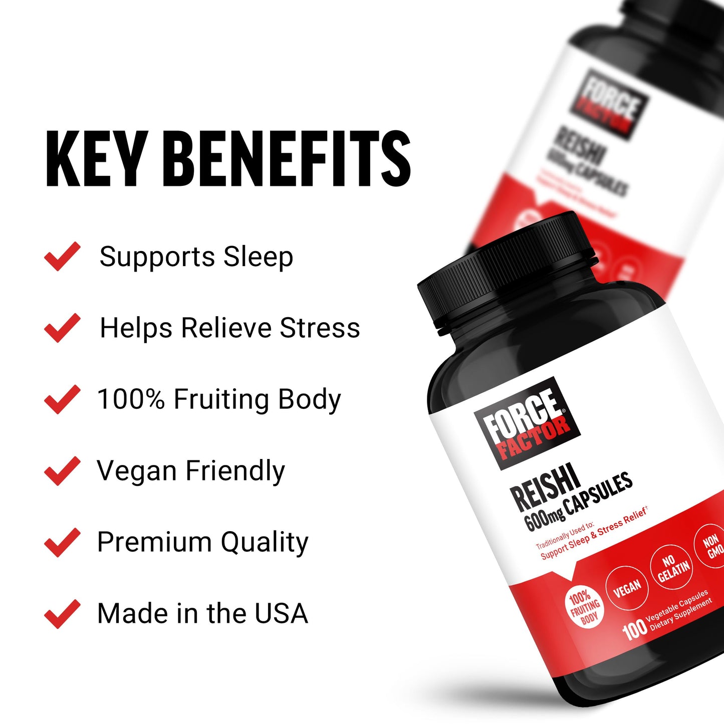 Force Factor Reishi Mushroom Supplement Capsules 100 Count