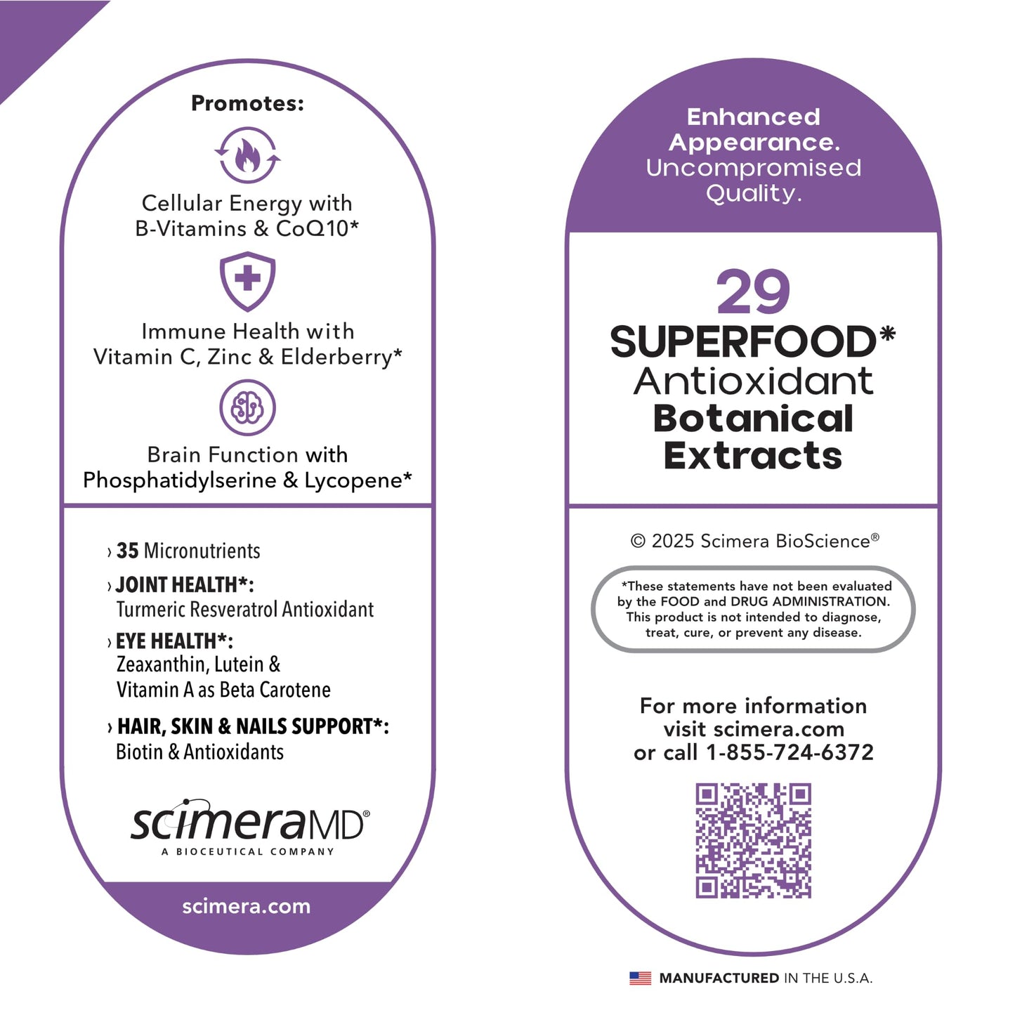 Scimera Bioscience ScimeraMD MultivitaminMD Full-Spectrum Multivitamin Supplement with Minerals, Antioxidants & Superfoods for Metabolism, Joint, Hair, Skin & Nail Support, 60 Capsules