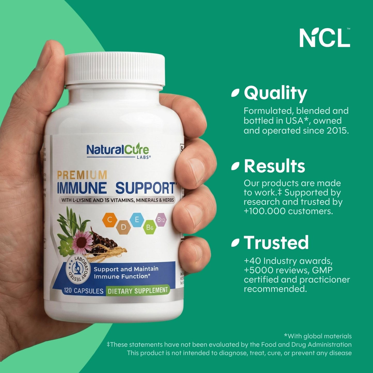 Natural Cure Labs Premium Immune Support 120 Capsules