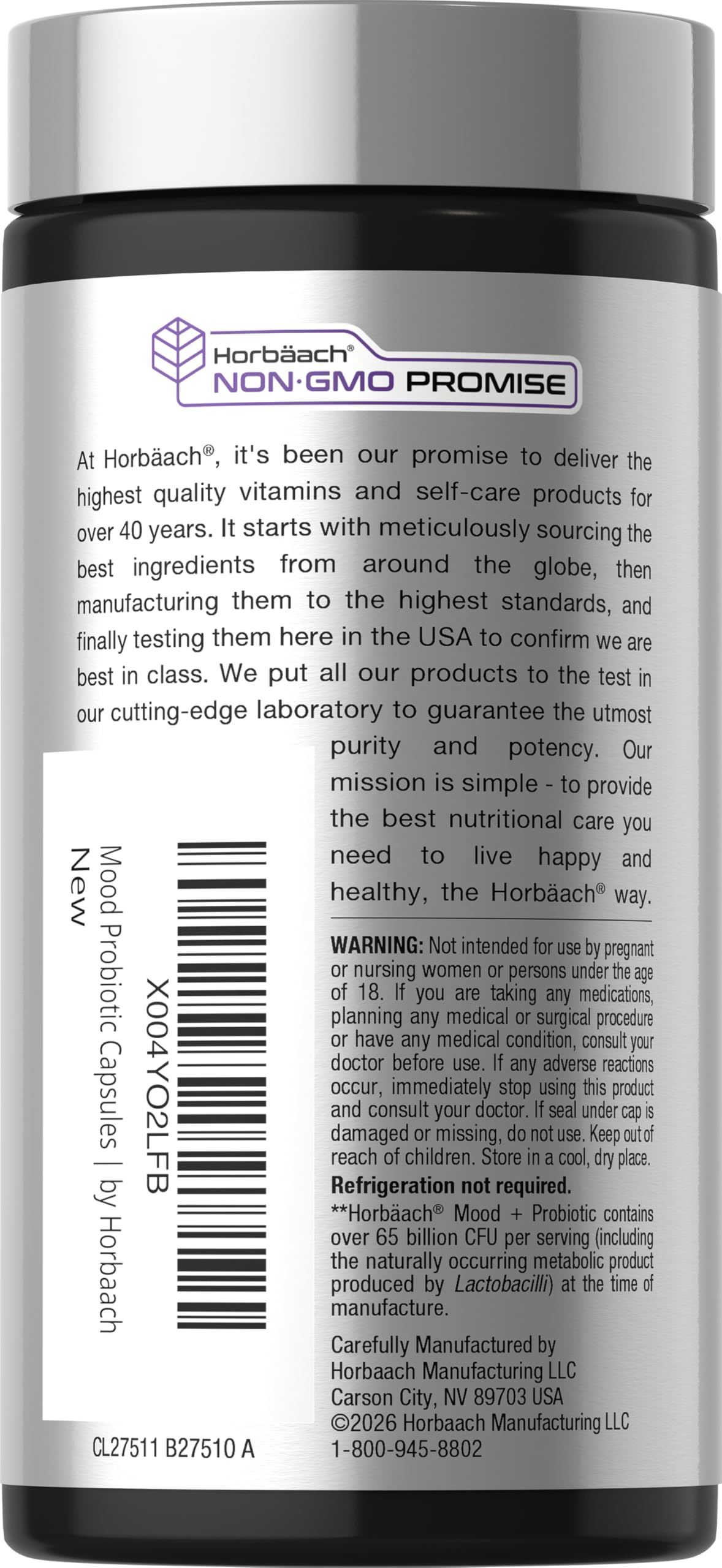 Horbäach Mood Probiotics for Women and Men 65 Billion CFU Capsule 60 Count