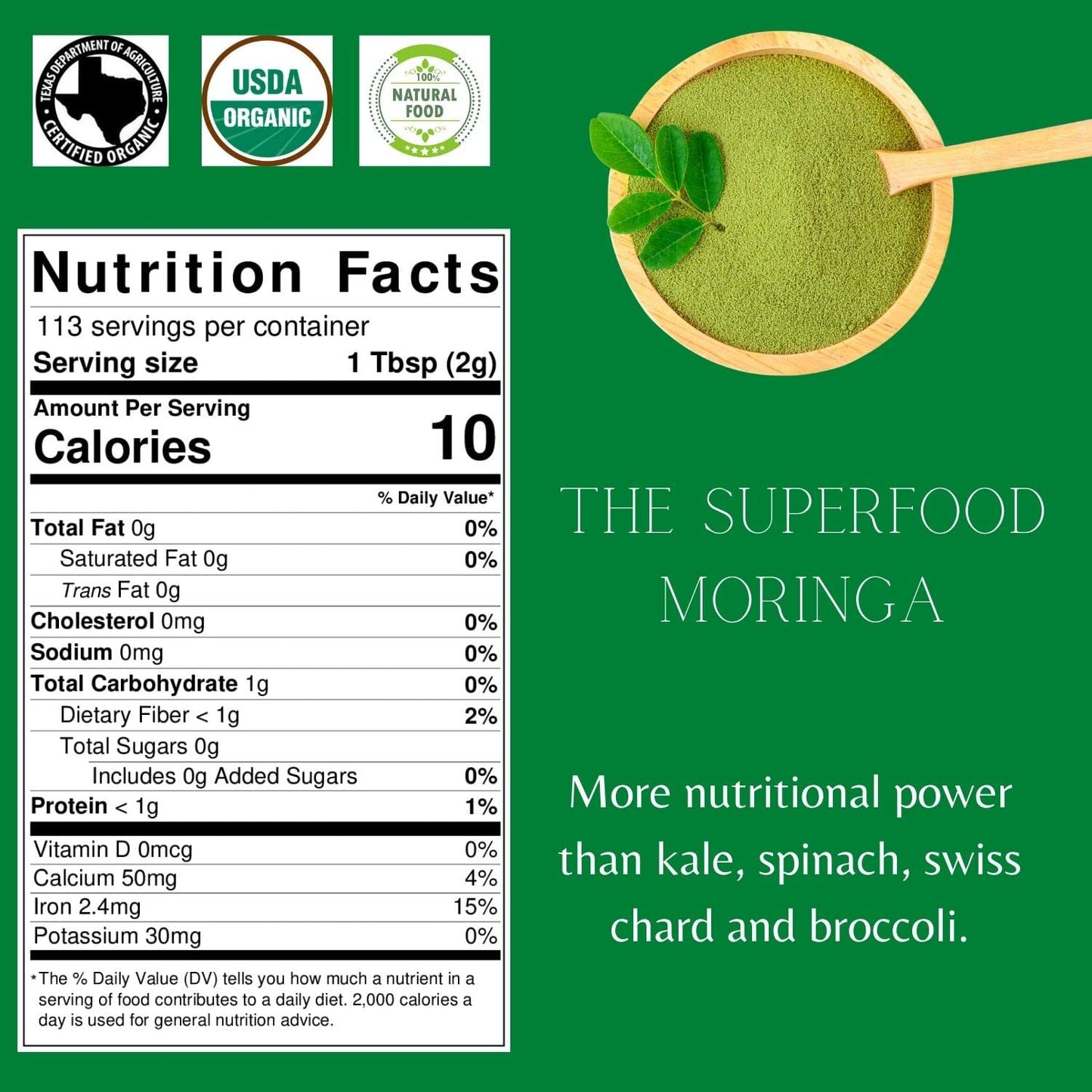 SPICY ORGANIC Organic Moringa Leaf Powder 8 oz