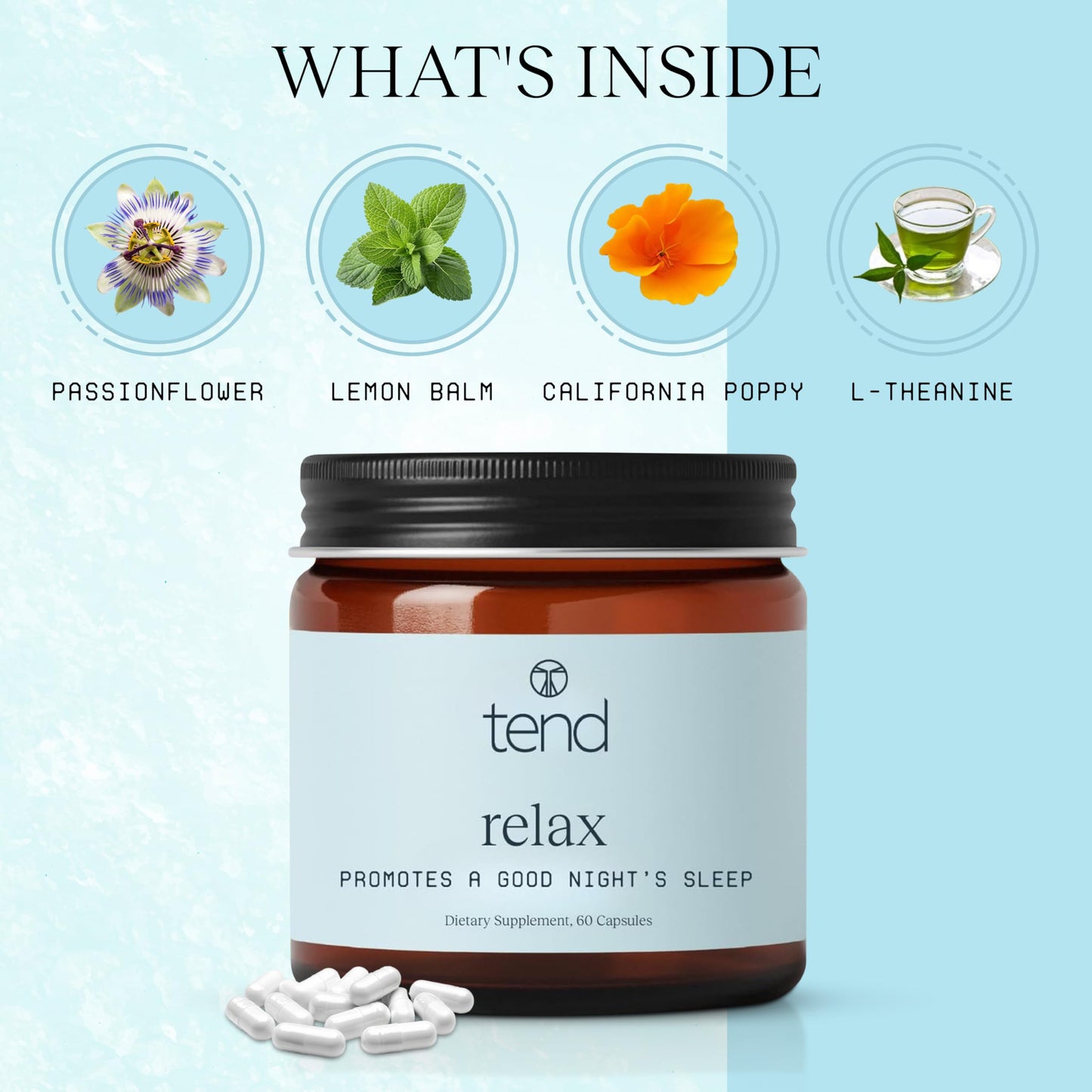 Tend Supplements Relax Sleep Support Dietary Supplement, Natural Sleep Aid Capsule 1