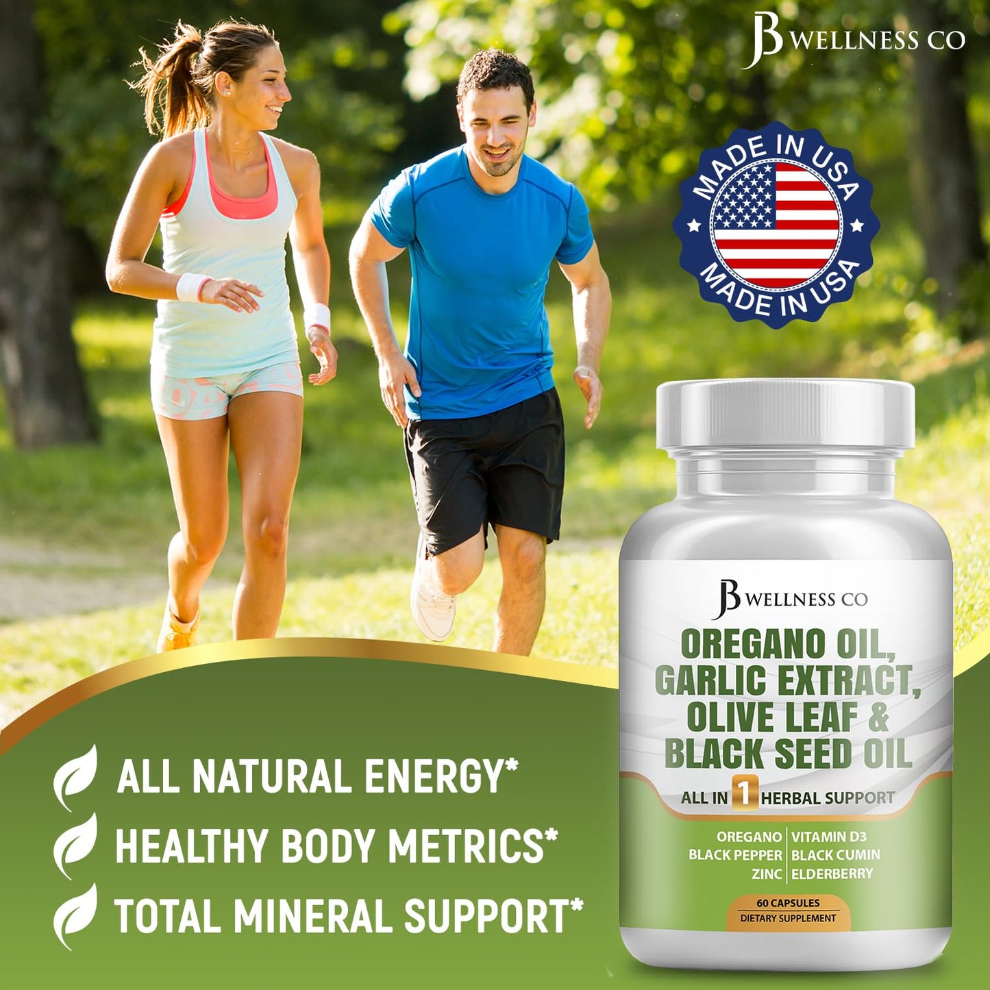 JB Wellness Co Oregano Oil, Garlic Extract, Olive Leaf with Astragalus Immune Support & Digestive Health Capsule, 180 Capsules