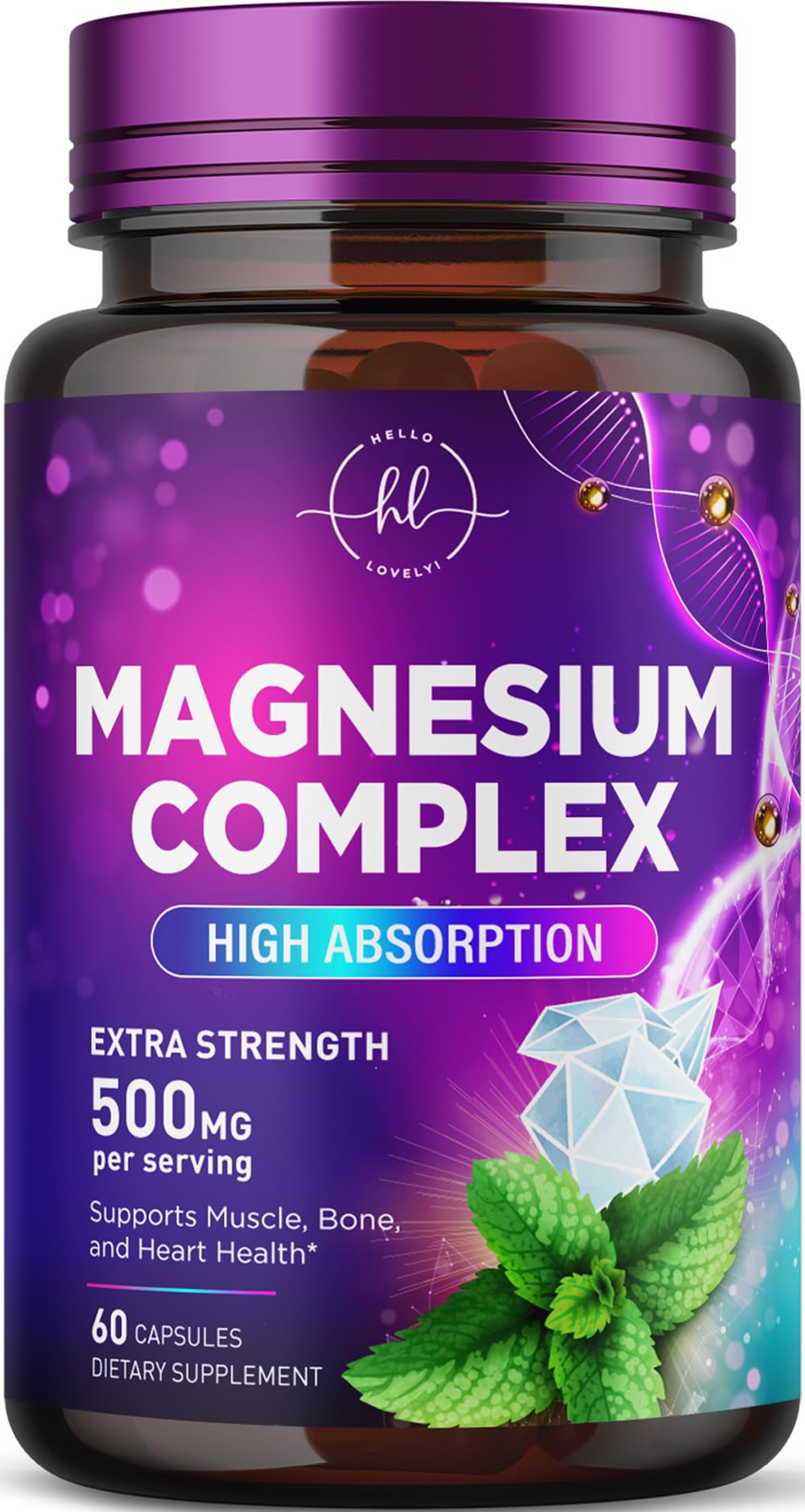 Hello Lovely! Magnesium Complex - 500mg Elemental Blend of Glycinate, Citrate, Malate & Oxide, 60 Capsules
