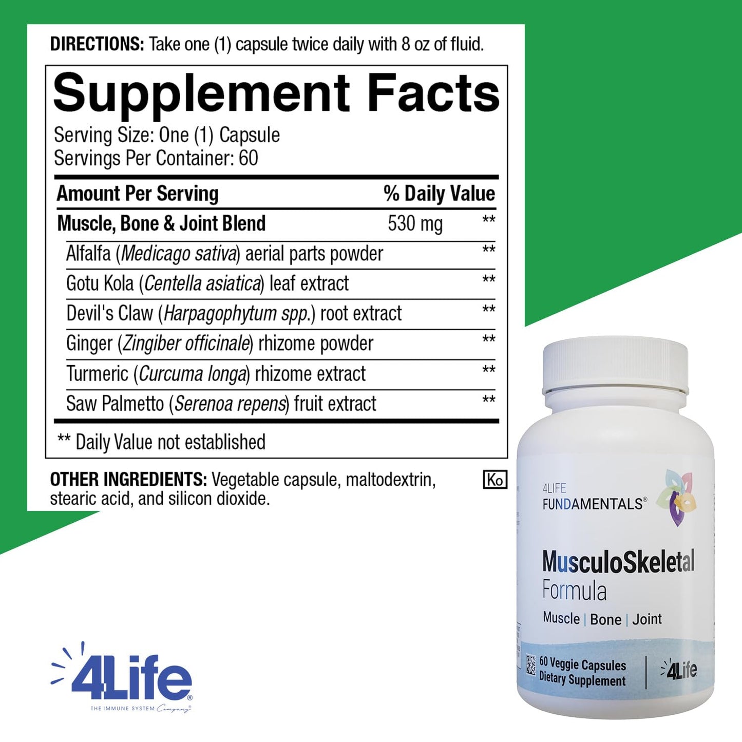 4Life Musculoskeletal Formula - Devil’s Claw, Turmeric, Gotu Kola and Alfalfa for Bone, Joint, Muscle and Tissue Health Capsule, 60 Count