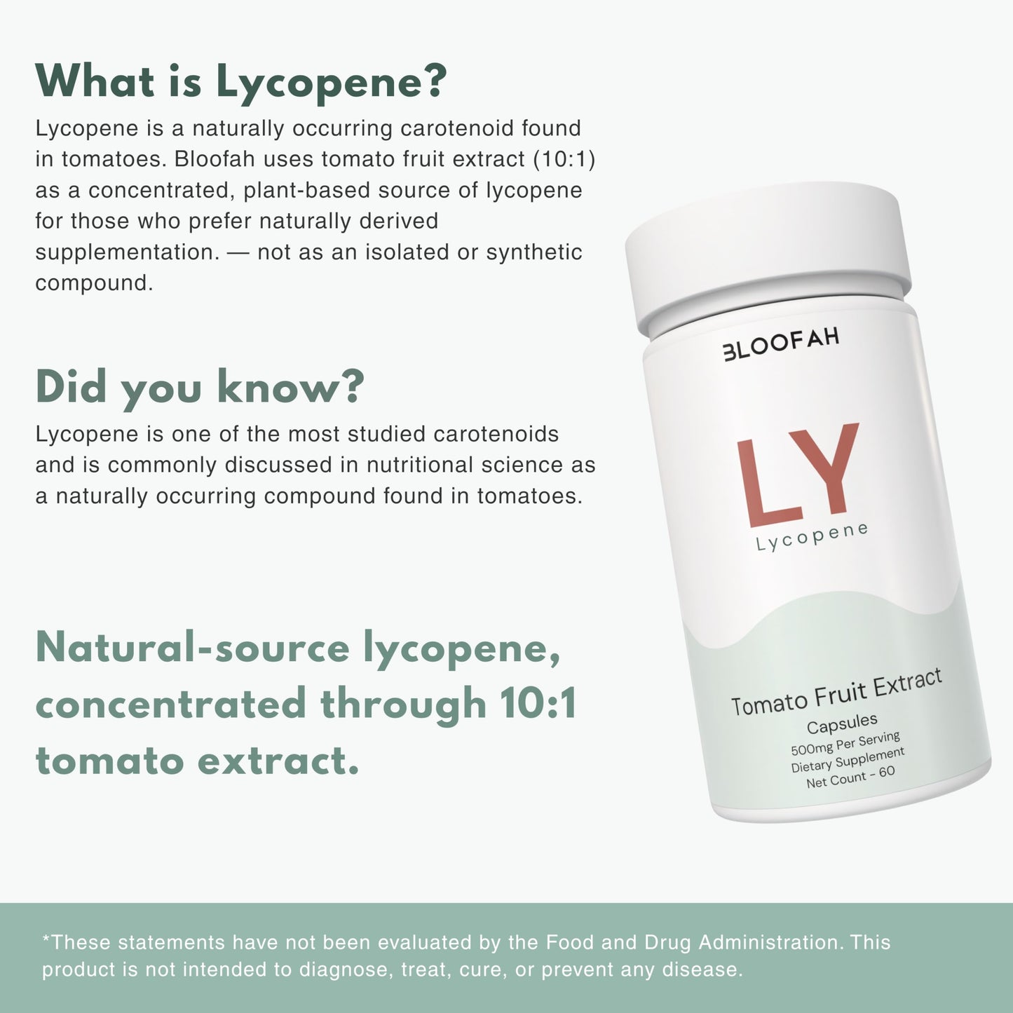 Bloofah Lycopene Supplements for Men 500mg - Natural Tomato Fruit 10:1 Extract - Non-GMO Lycopene Supplement for Prostate, Skin & Antioxidant Support, 60 Capsules