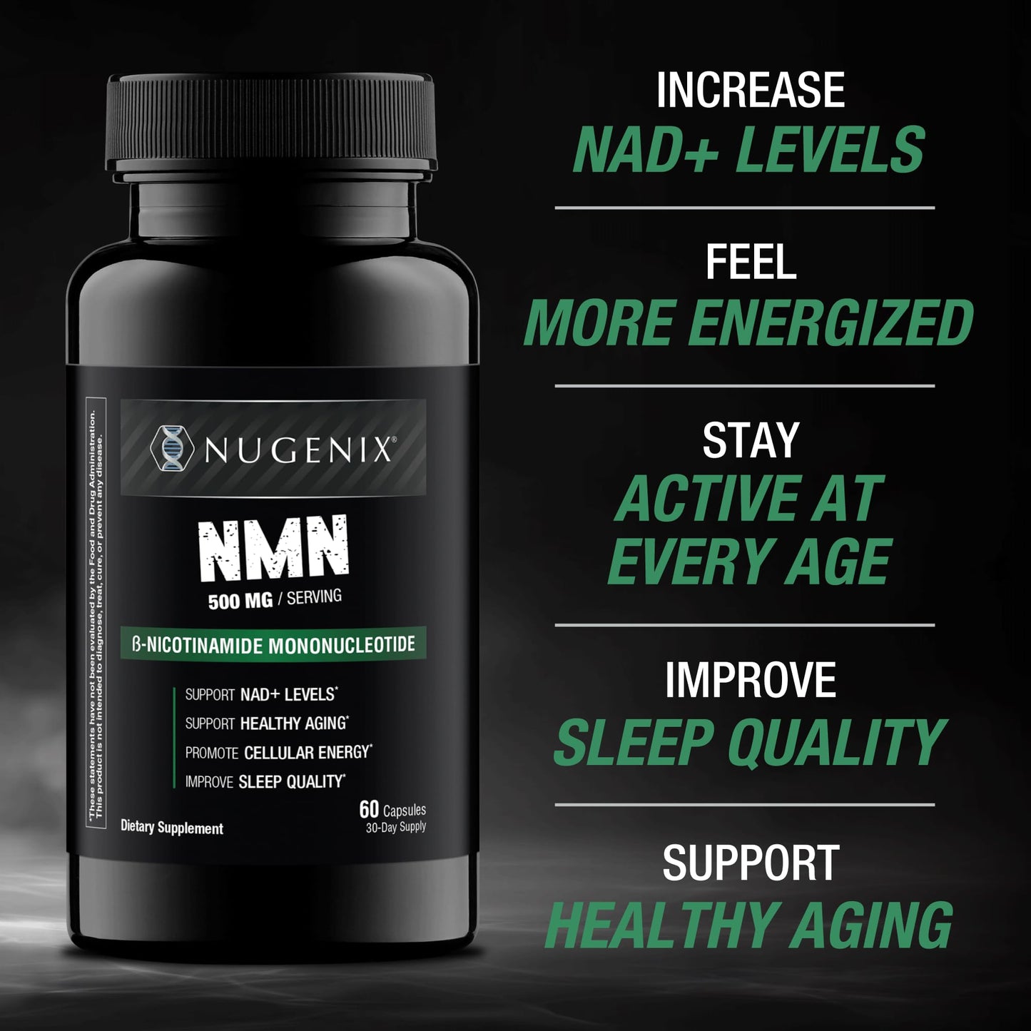 Nugenix NMN Supplement 500mg, NAD Supplement Capsule, 60 Count