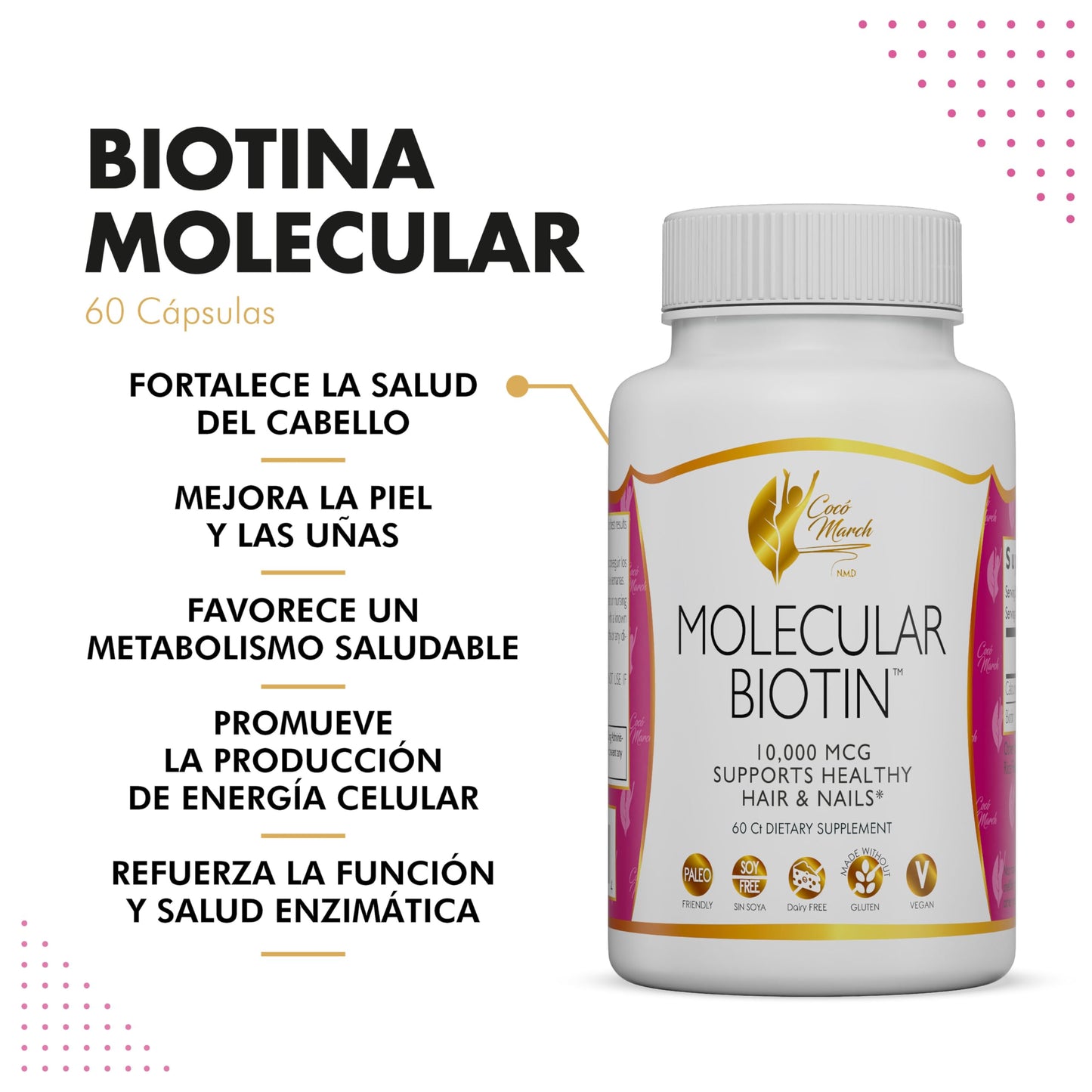 Cocó March N.M.D Molecular Biotin Capsule, 10,000 mcg, 60 Servings, 1 Count
