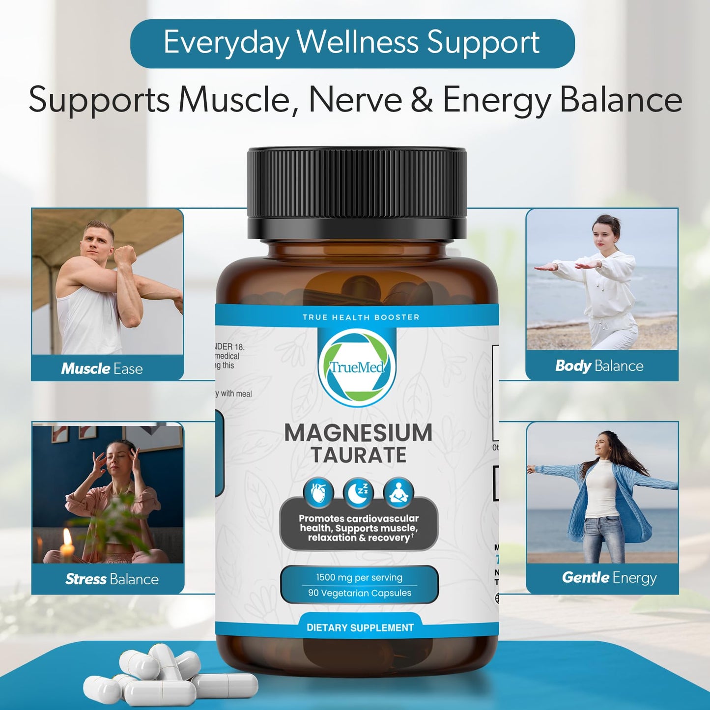 TRUEMED Magnesium Taurate 1500mg Capsules, 90 Count
