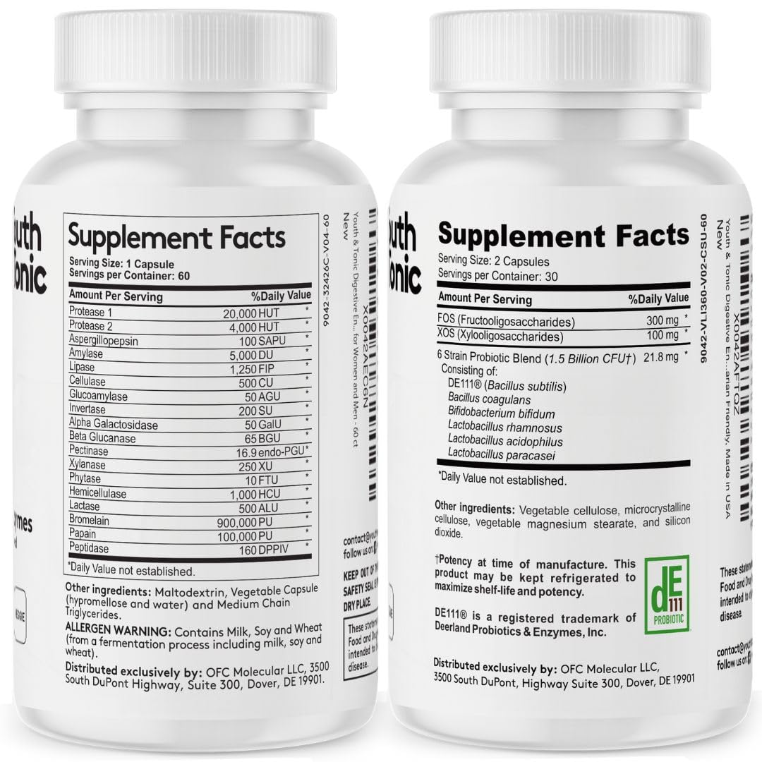 Youth & Tonic Digestive Supplement for Bloating, Regularity & Gut Health 120 Capsules