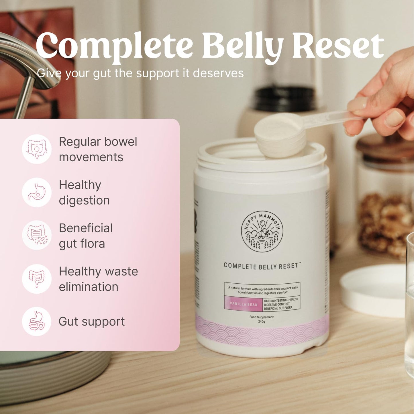 Happy Mammoth Complete Belly Reset Digestive Health Supplement Powder 8.46 Ounce