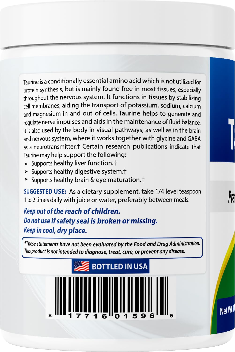 Best Naturals 100% Pure Taurine Powder Free Form - 1000mg per Serving, 16 oz
