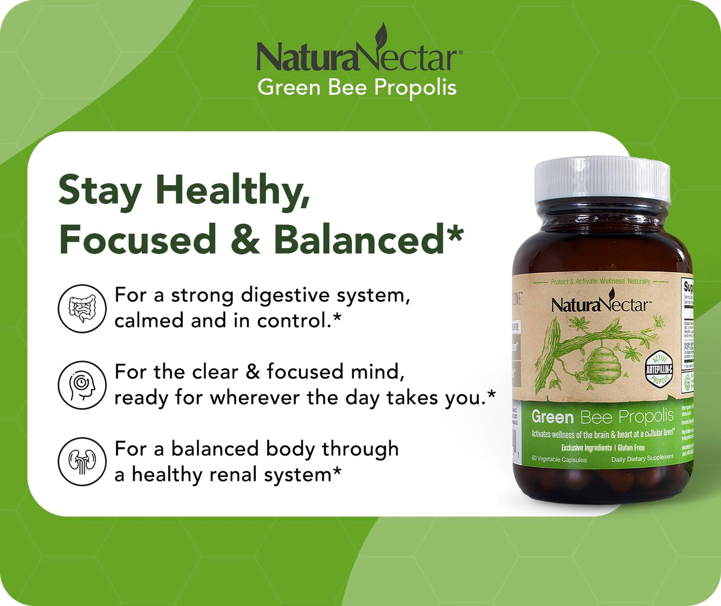 NaturaNectar Green Bee Propolis Capsules 60 Count