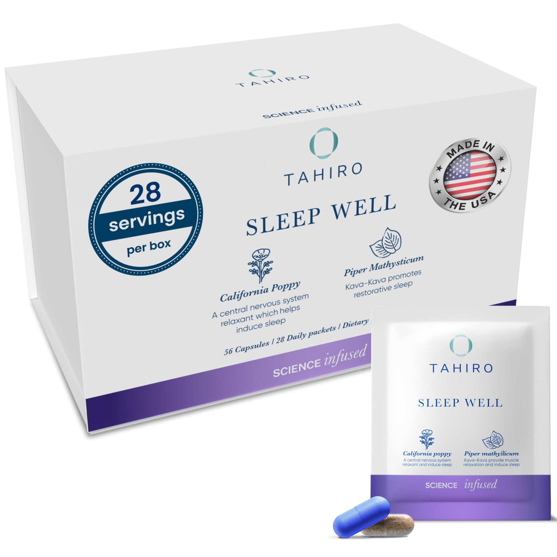 TAHIRO Sleep Well Supplement with Kava and Valerian Capsules, 56 Count